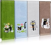 4-Pack Funny Black Cat Embroidered Hand Towels - Soft Absorbent Cotton for Bathroom Kitchen Decor, Cat Lover Gifts 29x13"