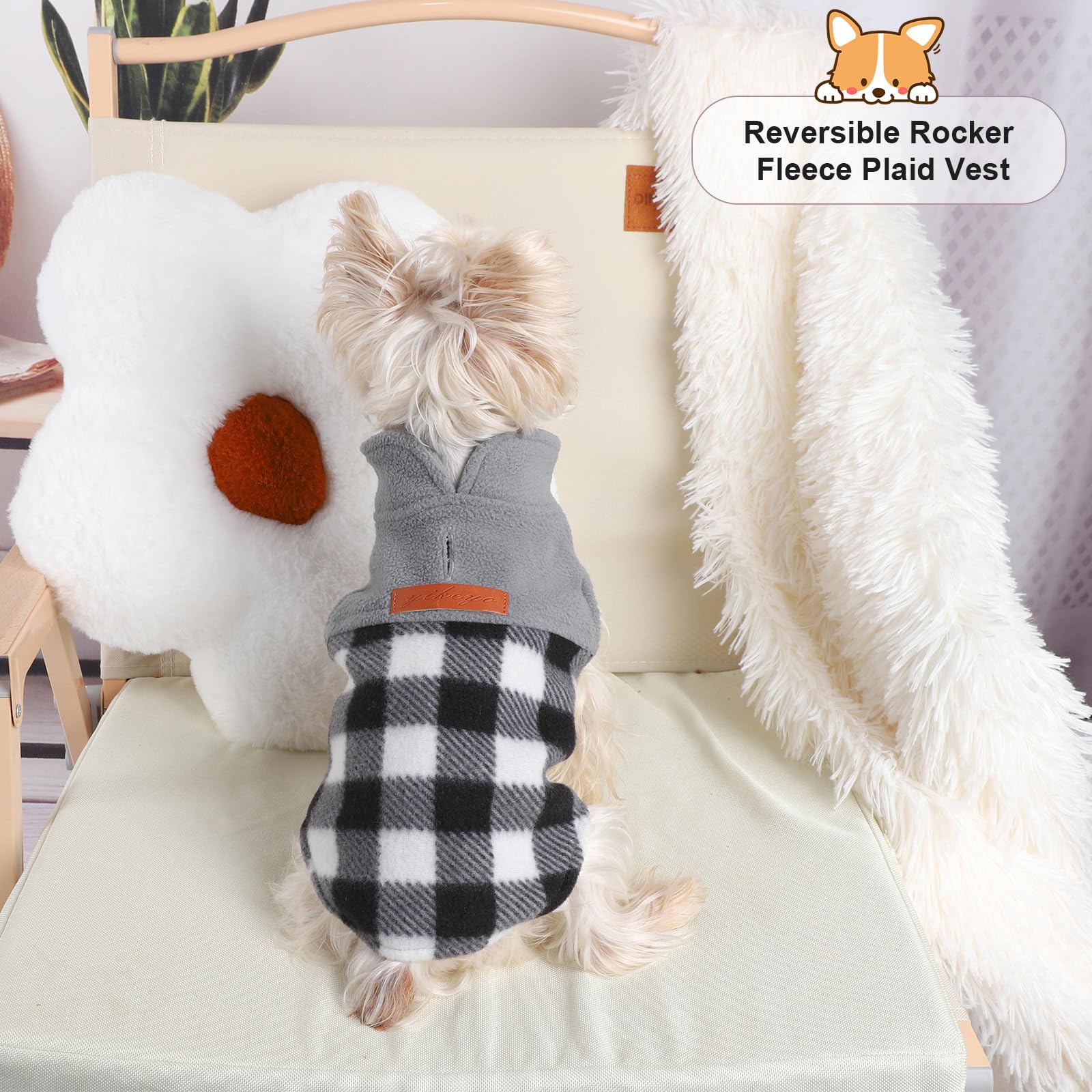 Fleece-Weste, Hundepullover, dehnbares Sweatshirt mit Loch für die Leine, Haustierkleidung, leichter Hundemantel für kleine Hunde, Jungen, Mädchen, Erntedankfest, Weihnachten, kariert, Größe