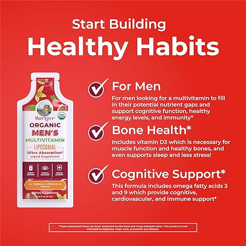 Miniatura 6 de MaryRuth Organics Multivitamínico para hombres | USDA Organic | Multivitamínico liposomal sin azúcar para hombre | Vitaminas líquidas para hombres |