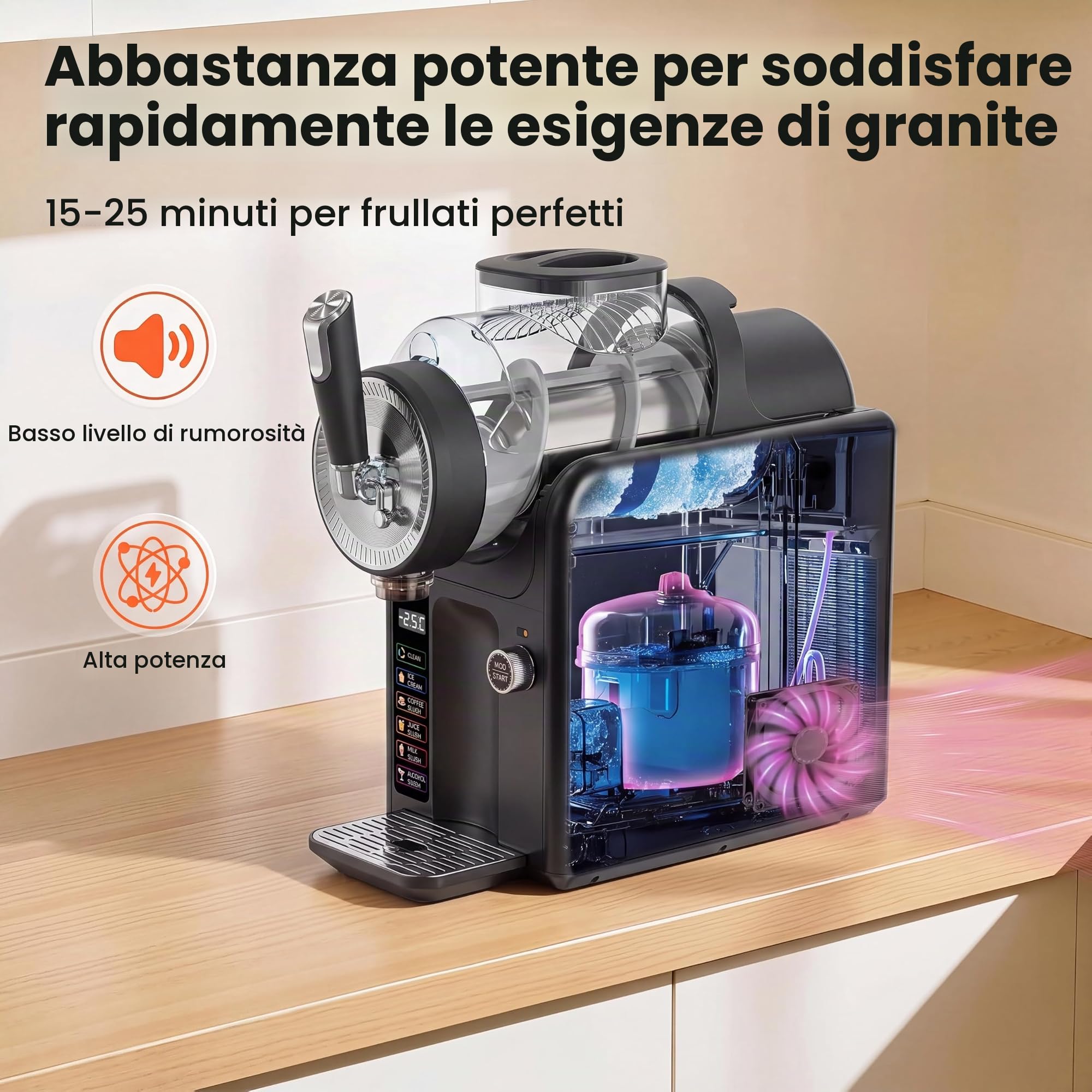 Macchina per Granite, gelatiera multifunzione 5 in 1, 2 litri, display a LED, non necessita di ghiaccio, mini frullatore da 2 litri per preparare gelati, frullati, frappè e cocktail