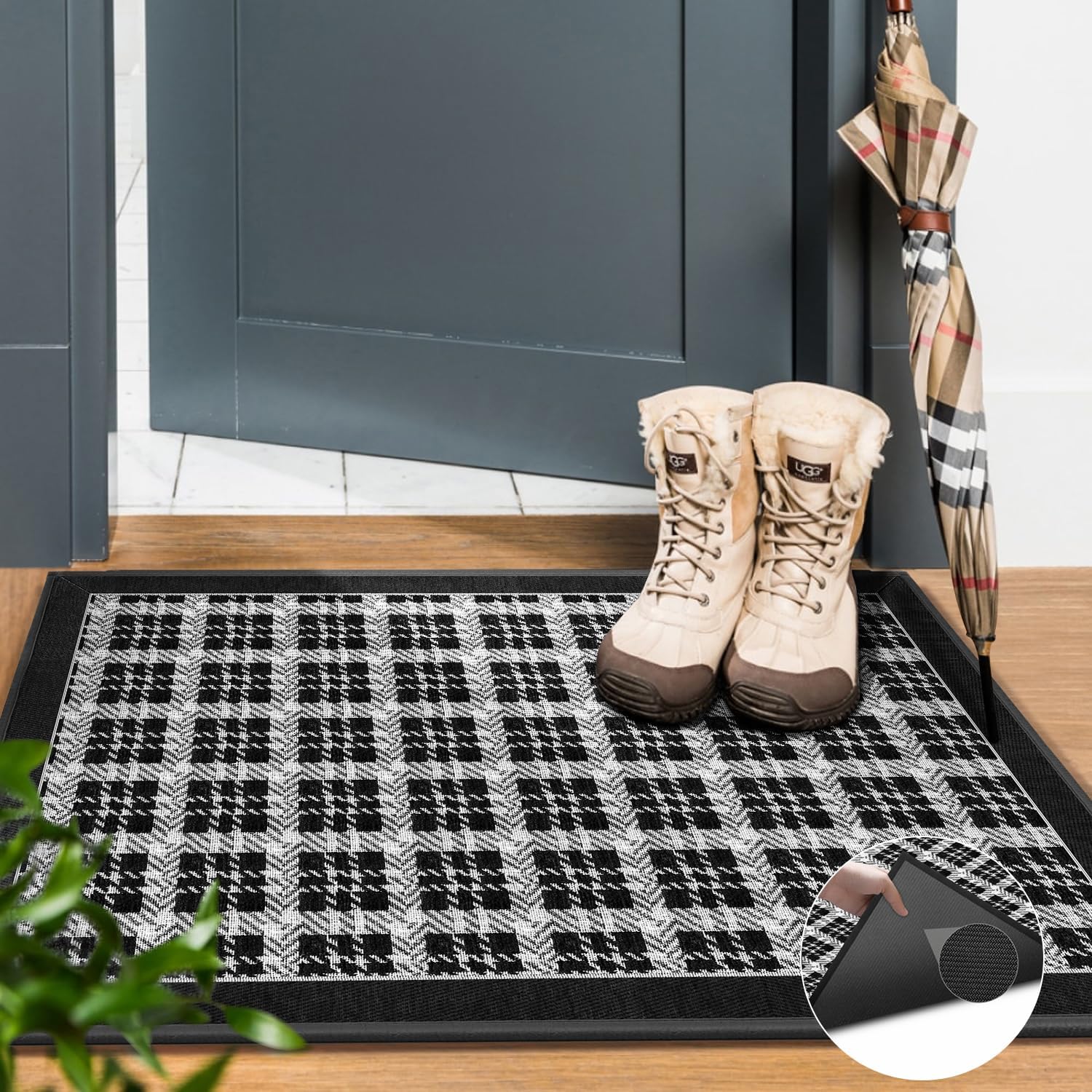 GOYLSER Front Door Mat Indoor Entrance Non Slip, Black Door
