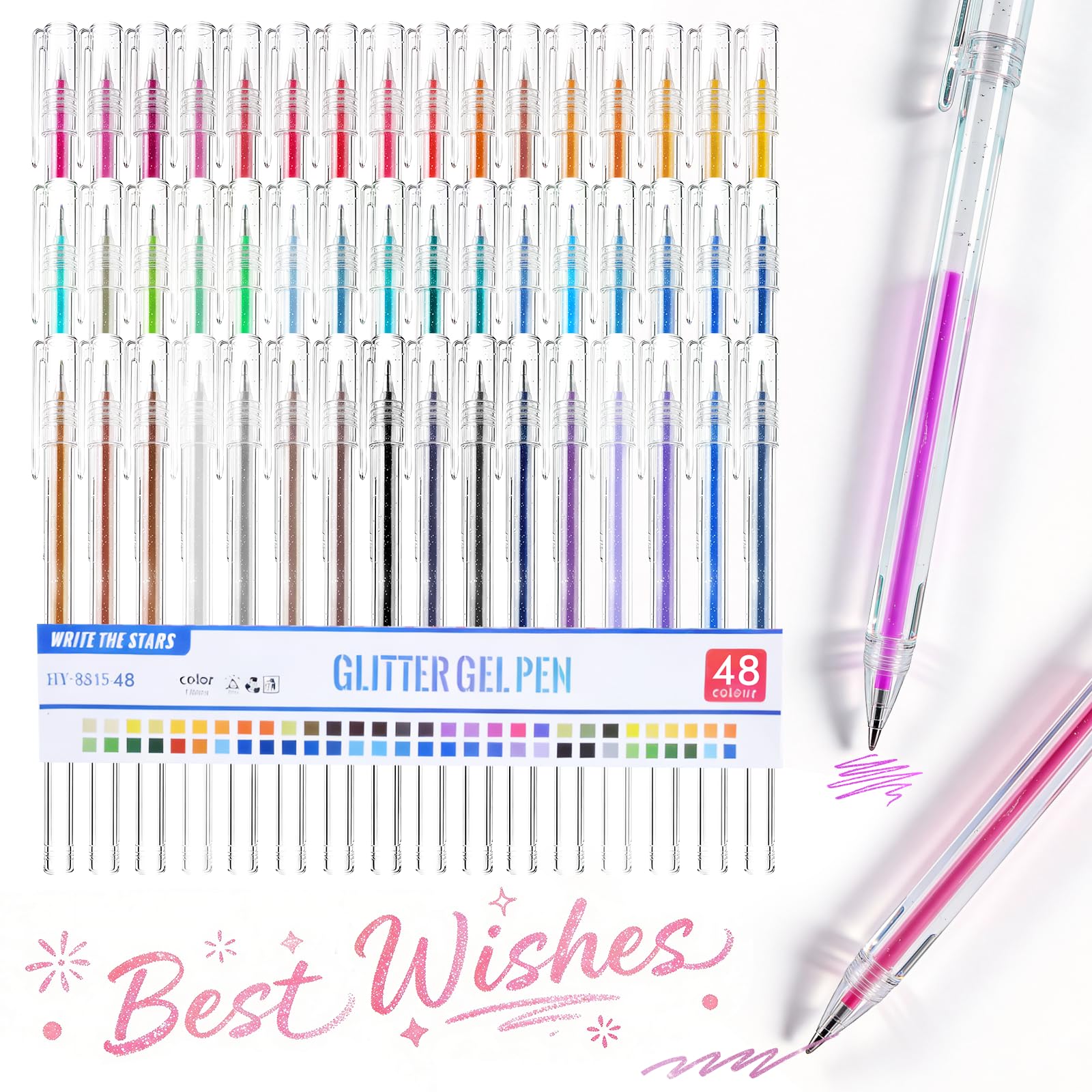 48 Colors Glitter Gel Pens for Adult Coloring Fine Tip Sparkly Gel Ink Pens Set Gel Glitter Pens