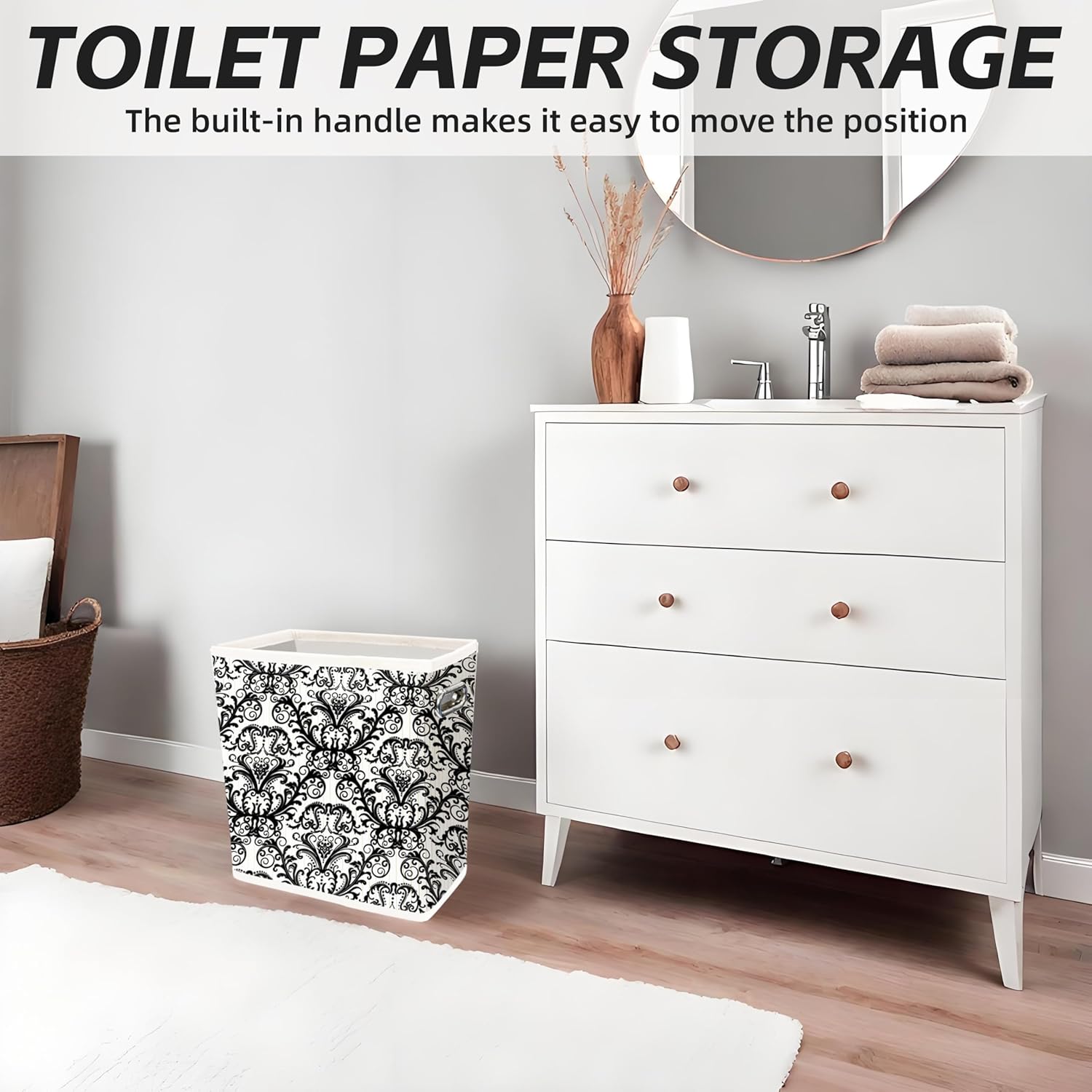 4.5 Gallon Bamboo Basket, Cute Toilet Paper Storage, Decorative Magazine Basket, Holder, Organizer, for Pantry, Office, Bedroom, Bathroom, Dorm, Living Room, Cabinet, Kitchen