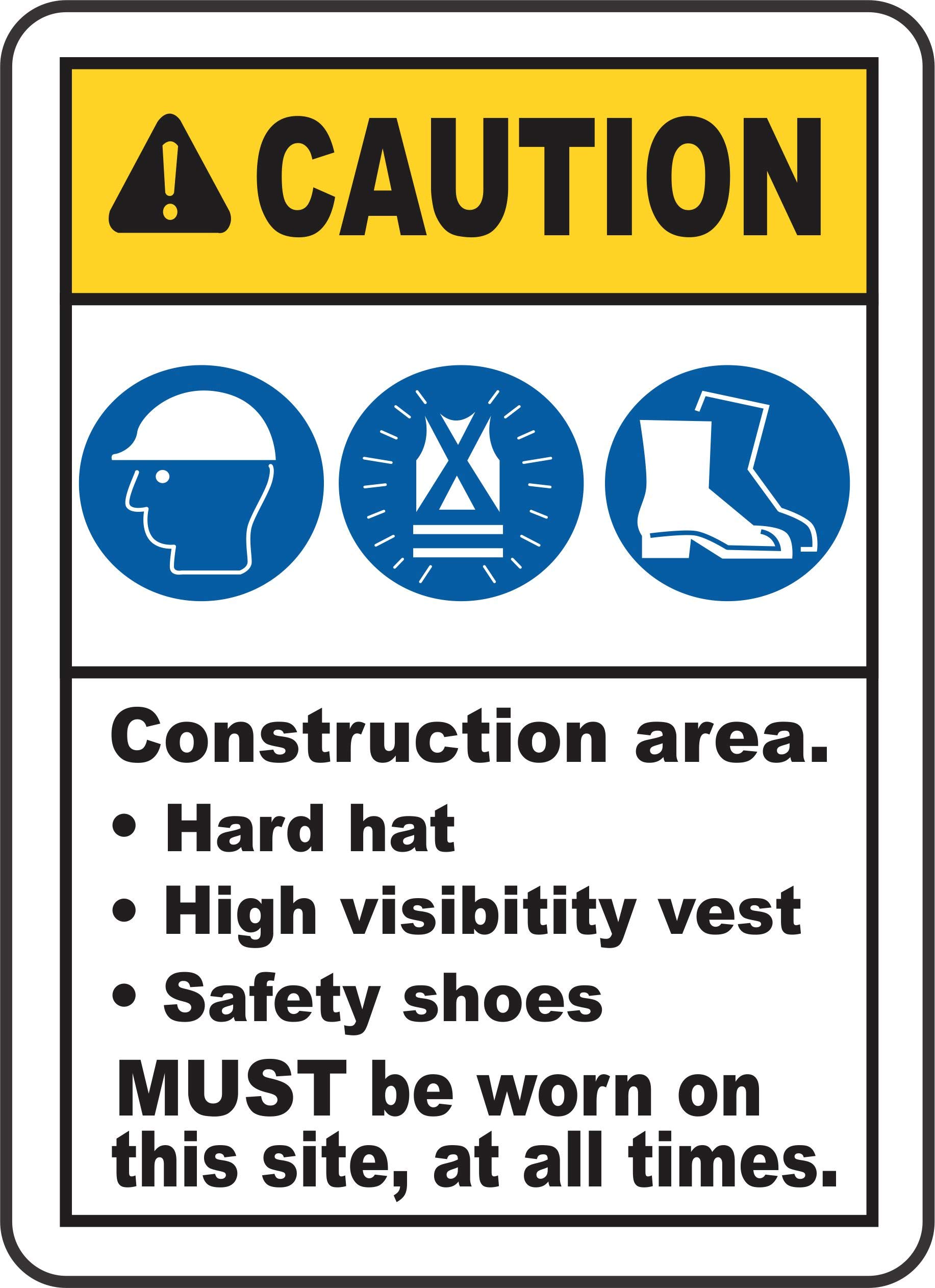 INDIGOS UG - Pegatinas - Seguridad - Advertencia - Construcción Area PPE Sign 254 mm x 177 mm - Decal for Office - Oficina - Empresa - Escuela