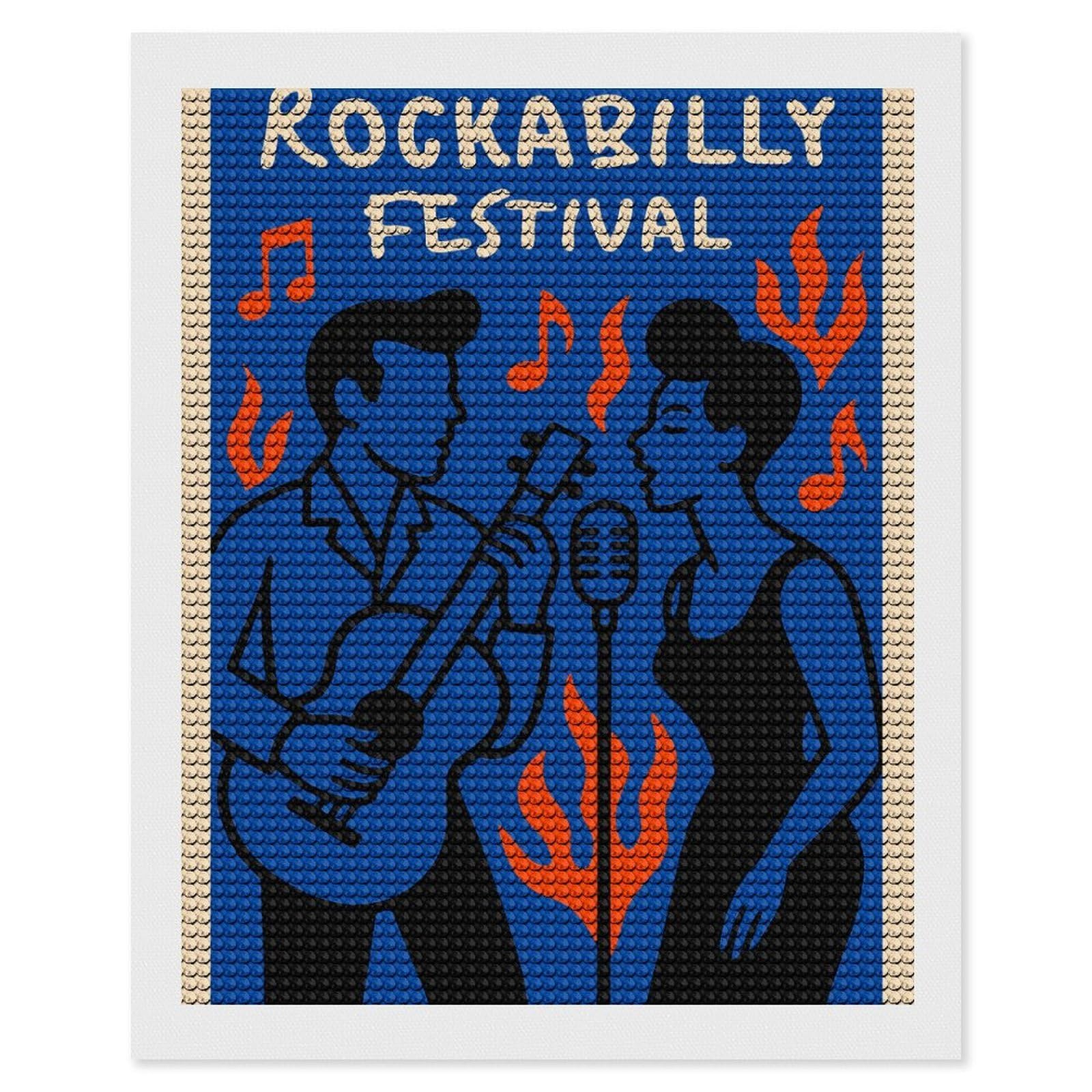 Junmoney Rockabilly Festival Diamond Art Canvas 16"x20", Easy Handmade Project, Complete Accessories, Bedroom Decor, Birthday Gift