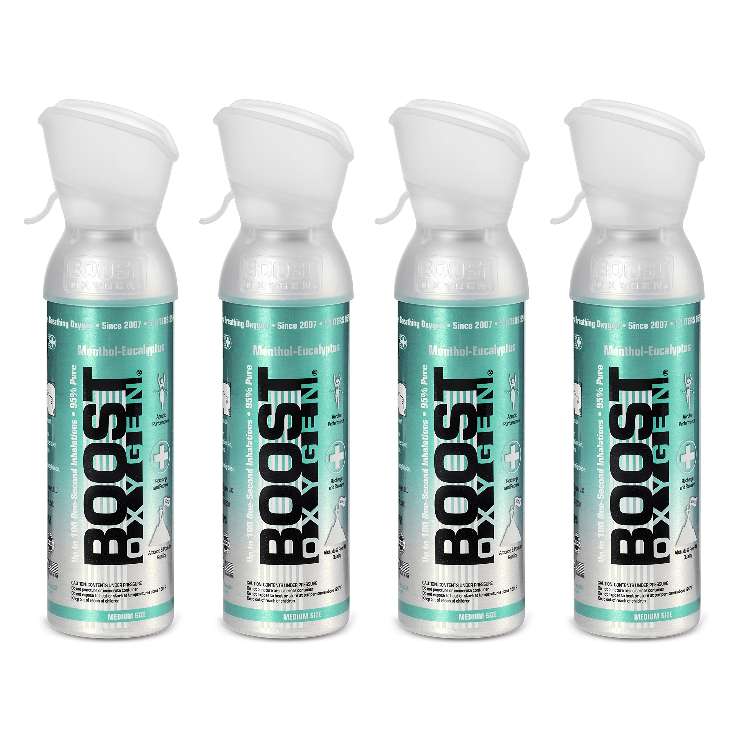 Boost OxygenMedium Breathe Menthol-Eucalyptus Aroma 5 Liter Canister | All-Natural Resiratory Support for Aerobic Recovery, Altitude, Performance and Health (4 Pack)