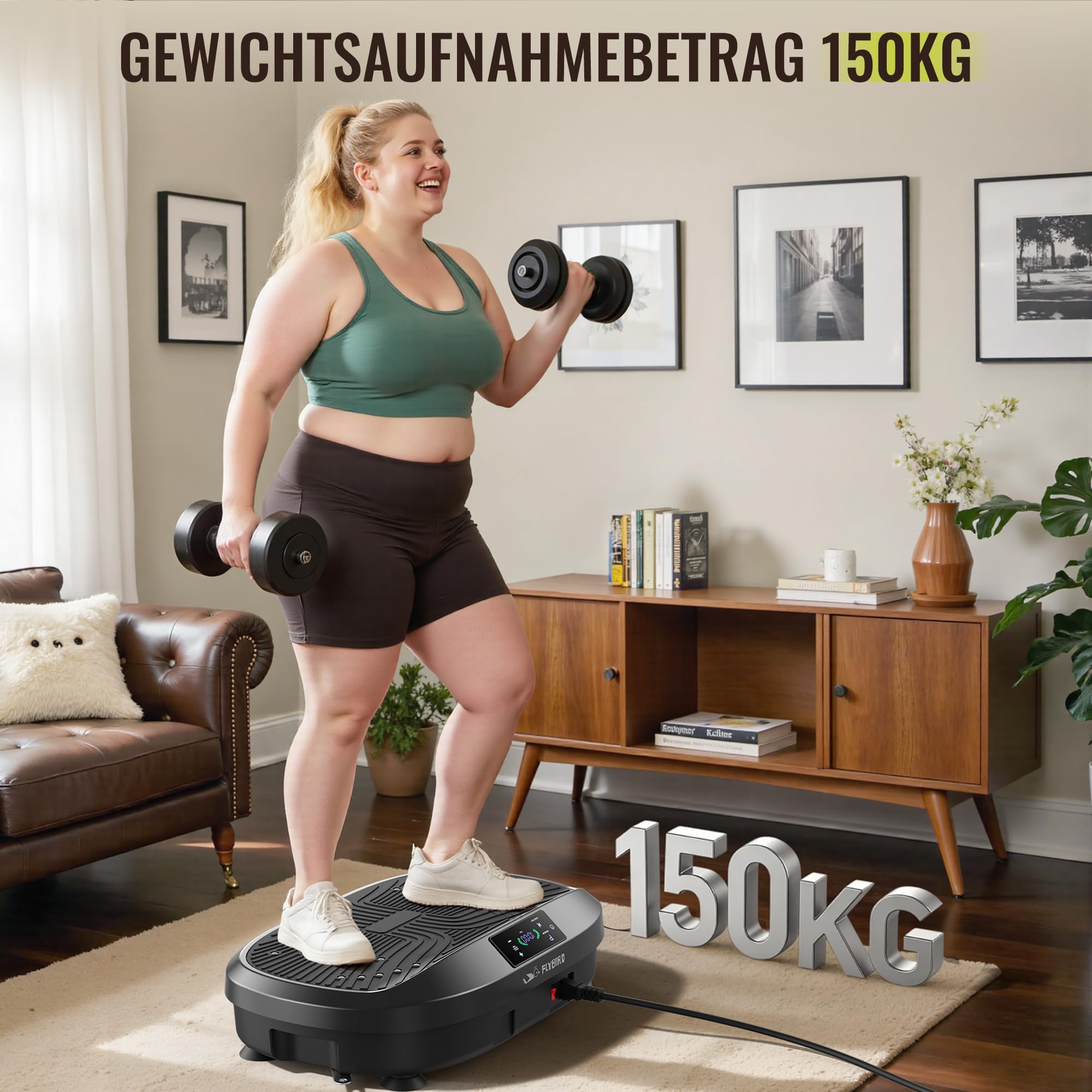 FLYBIRD Vibrationsplatte, 120 Leistungsstarke einstellbare Geschwindigkeiten,150KG Tragkraft,Ganzkörper-Training mit Fernbedienung für Frauen Muskelaufbau & Lymphdrainage
