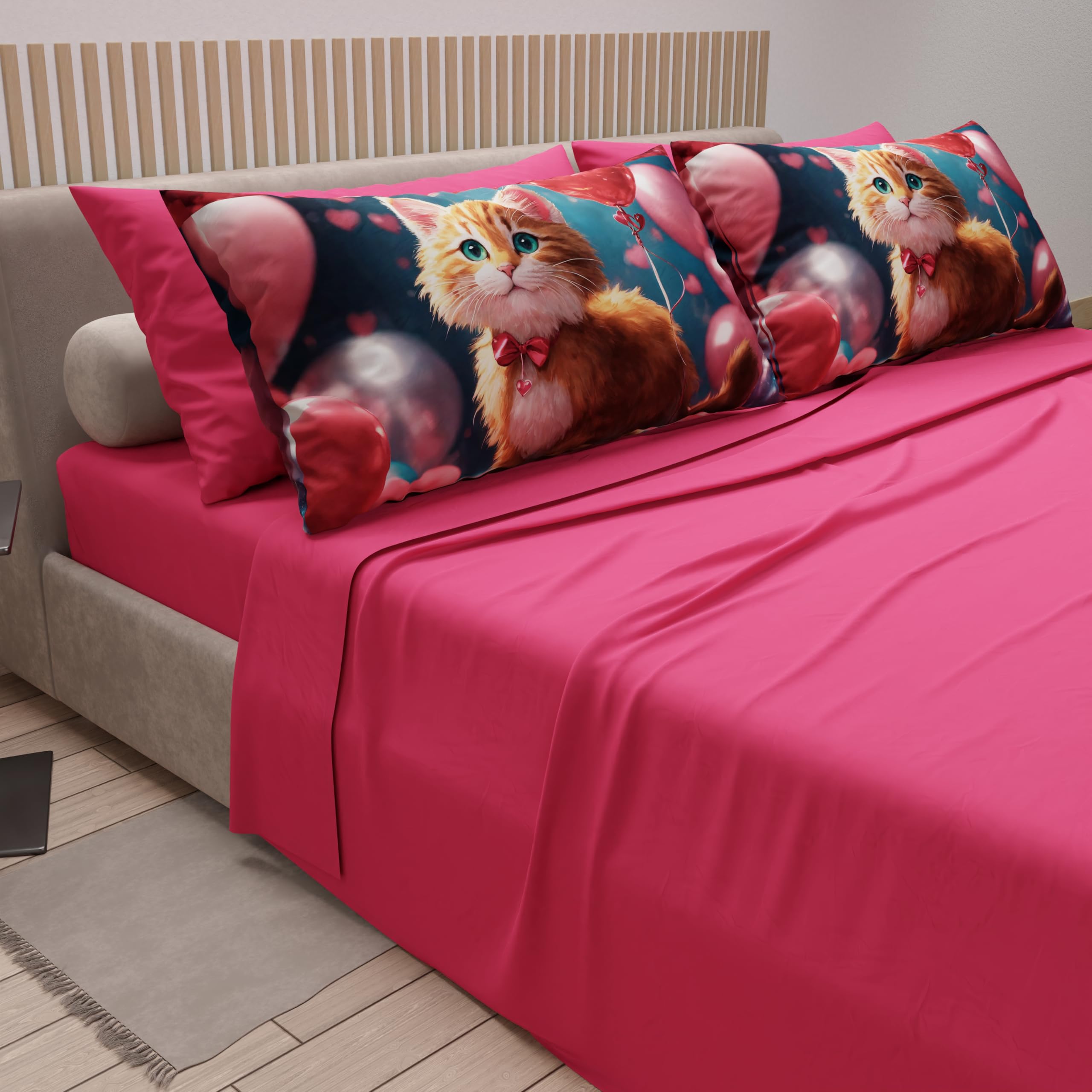 PETTI Artigiani Italiani, Bed Linen Animals with Cats in Cotton with Pillowcases in Digital Print, Pizza and Half Sheet - Image 2