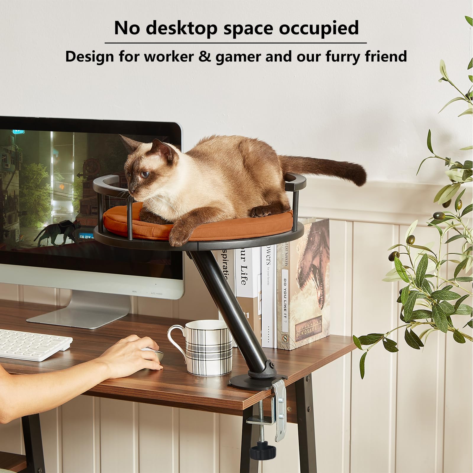Cama de Escritorio para Gatos – Accesorio de Escritorio para Oficina en casa, giratoria, Nido para Trabajo, Accesorios de Muebles para Gatitos (Negro)