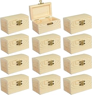 12 Pieces Small Wooden box Unfinished Wood Treasure Boxes with Lid for D...