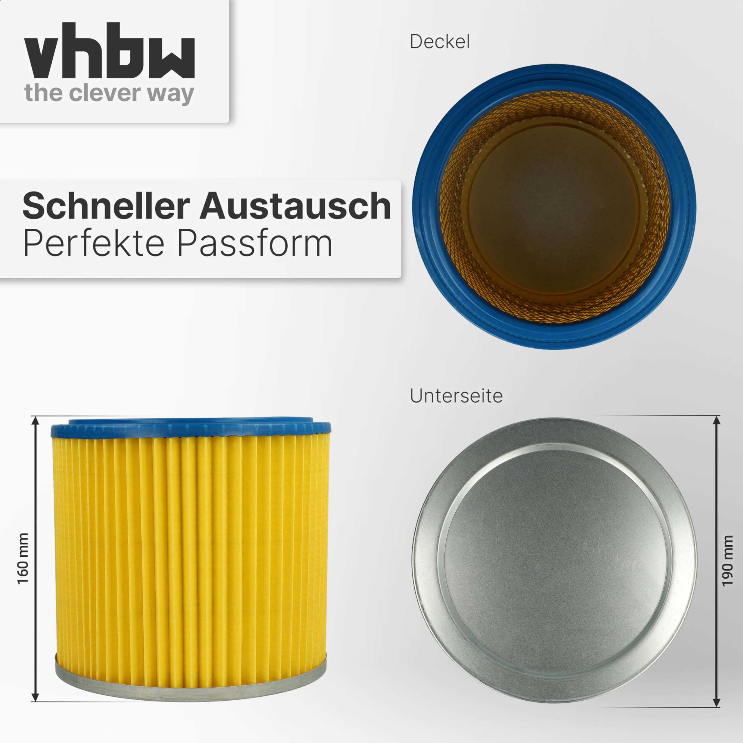 vhbw 10x Faltenfilter kompatibel mit FAM Aquavac Staubsauger | Patronenfilter Blau Gelb