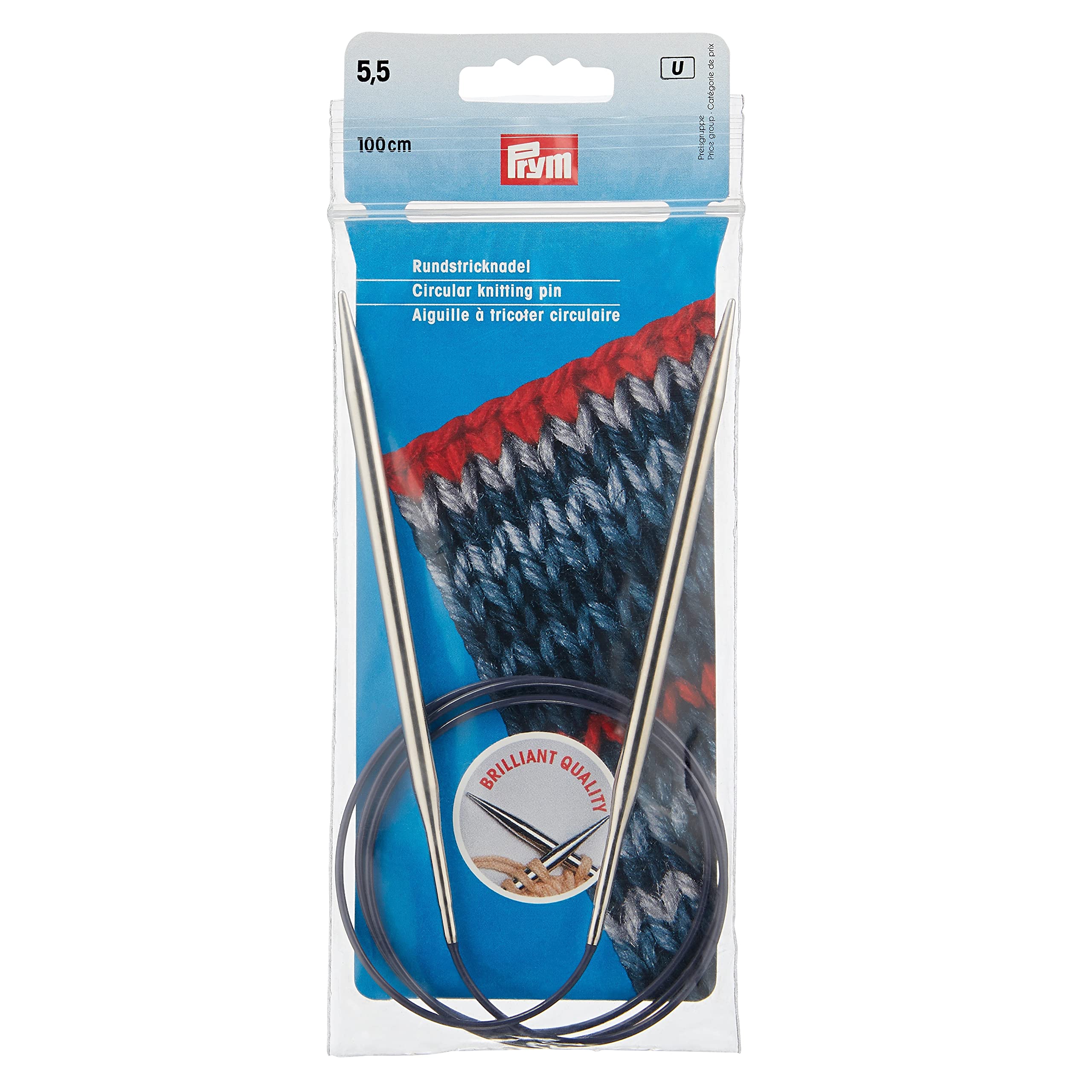 Circular Knitting pins Brass 100 cm 5.50 mm Silver col