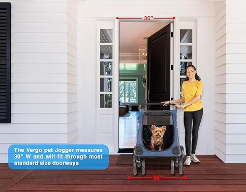 Miniatura 4 de Vergo Cochecito para perros y mascotas, carrito plegable con 4 ruedas, asa ajustable, entrada de cremallera, cochecito de malla para perros pequeños