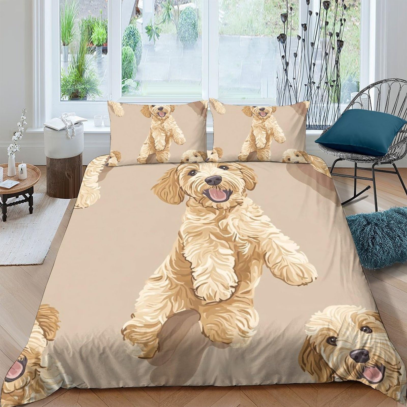 Ctjqhvkz Style-1 3D Printed Lively Golden Retriever Fitted Sheet Microfiber Soft Dog Pattern Bed Cover For Bedroom Dorm Decor Single（135X200cm）