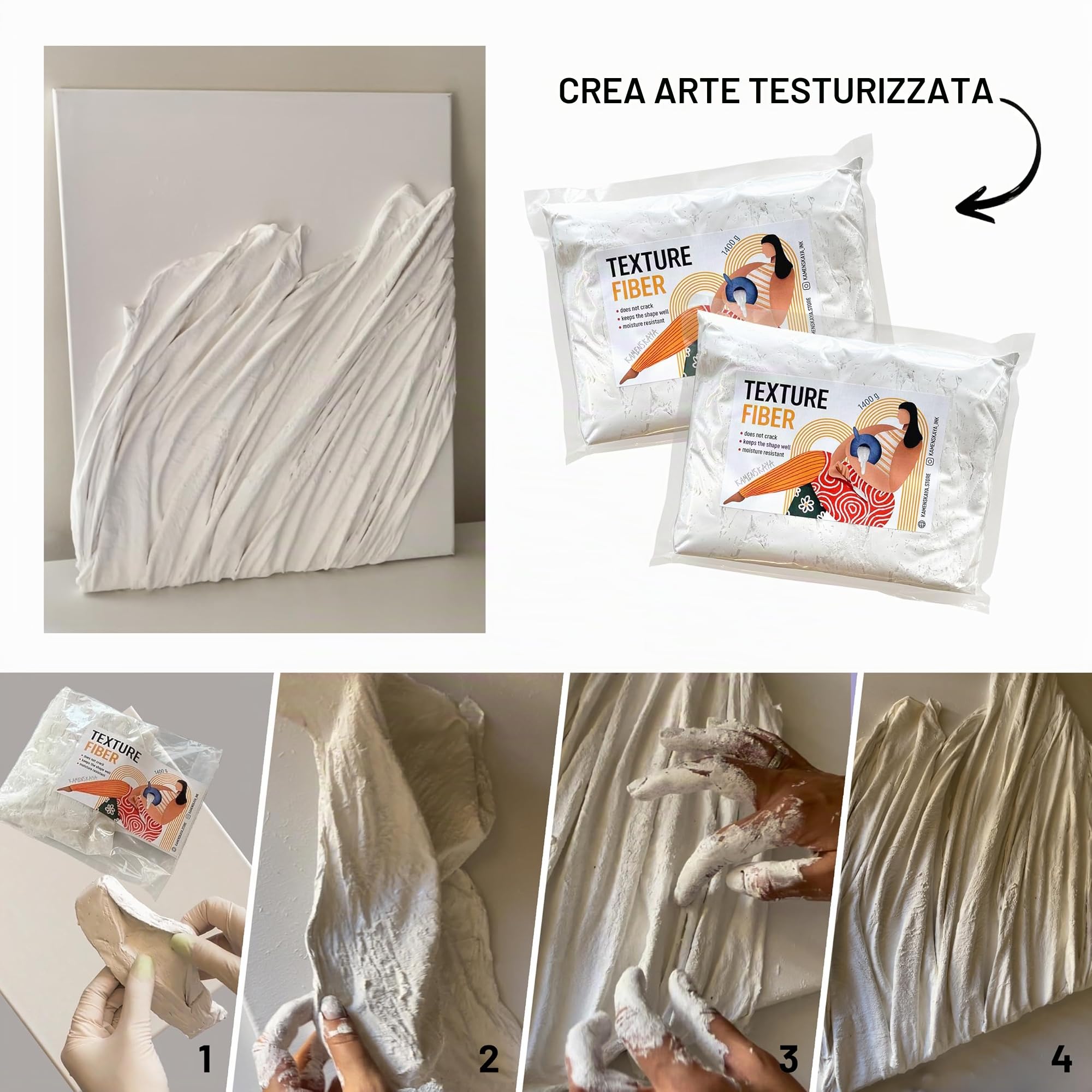 KAMENSKAYA Texture Fiber: pasta modellante/pasta scolpente fibra, per creare texture di tessuto 3D nell'arte