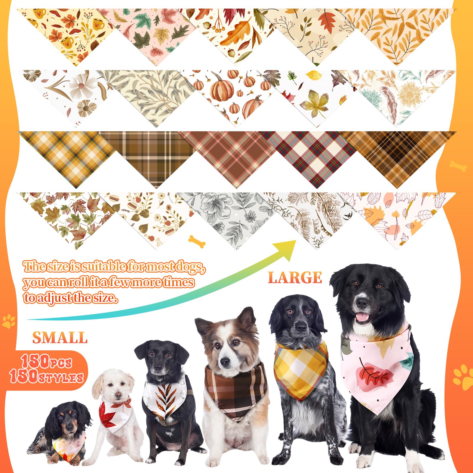 Huhumy 100 bandanas para perros, baberos para mascotas, coloridos pañuelos triangulares para perros medianos y grandes, primavera, verano, cumpleaños, decoración de disfraces (otoño)
