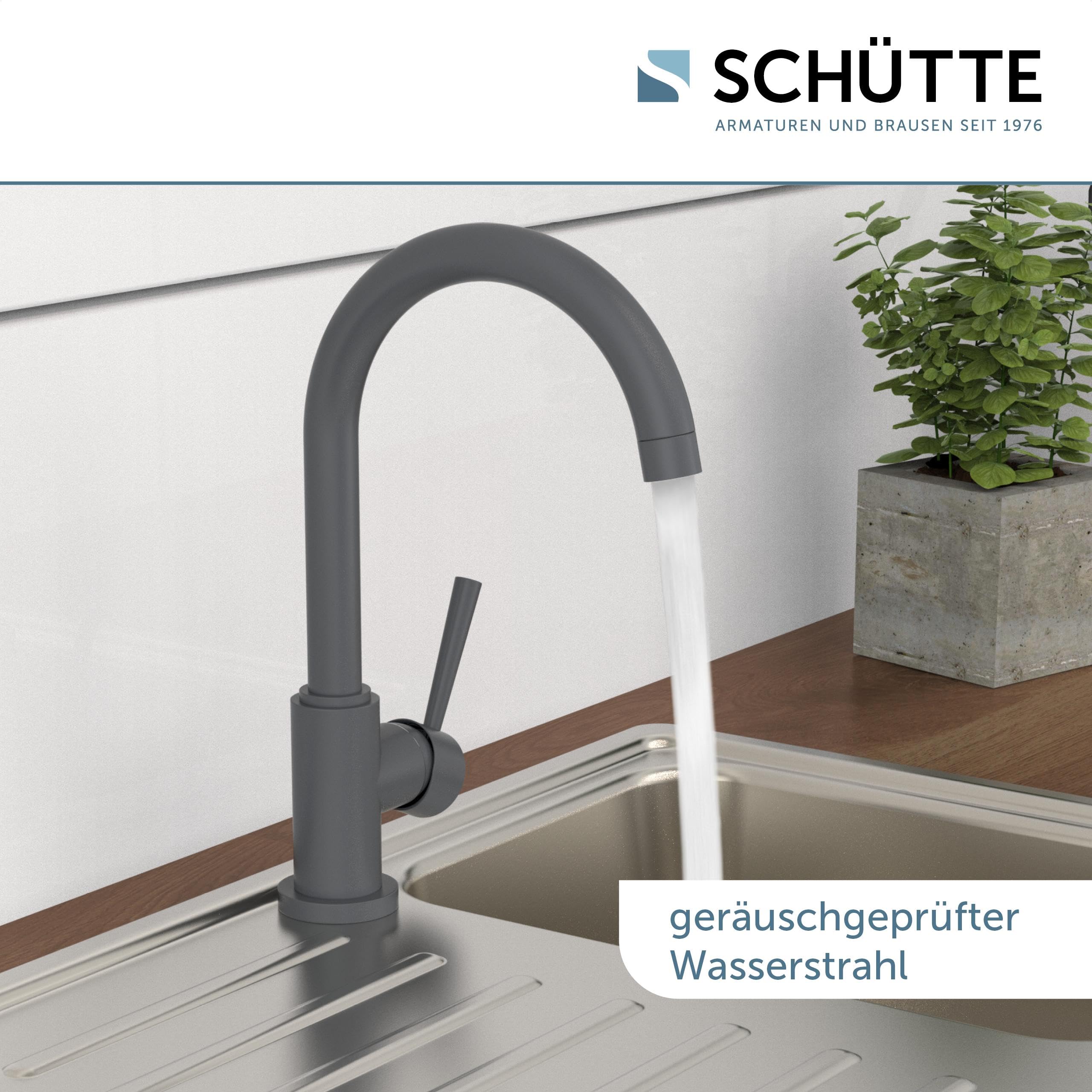 SCHÜTTE 79164 Küchenarmatur Cornwall, Anthrazit matt | 360 Grad schwenkbarer Wasserhahn Küche, Mischbatterie für die Spüle mit Einhebelmischer, Spültischarmatur Küchenspüle