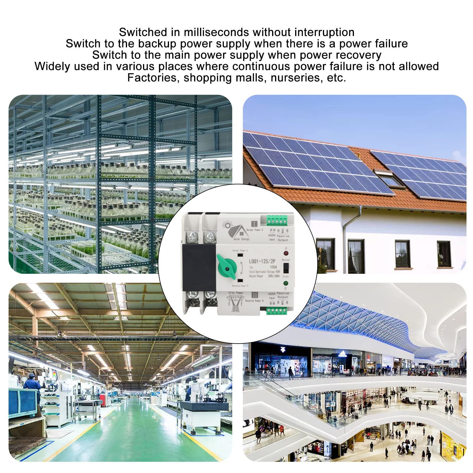 Fockety Interruttore di trasferimento automatico di potere doppio, commutatore doppio del generatore di potere di AC400V 100A 2P, interruttore di circuito elettronico della famiglia