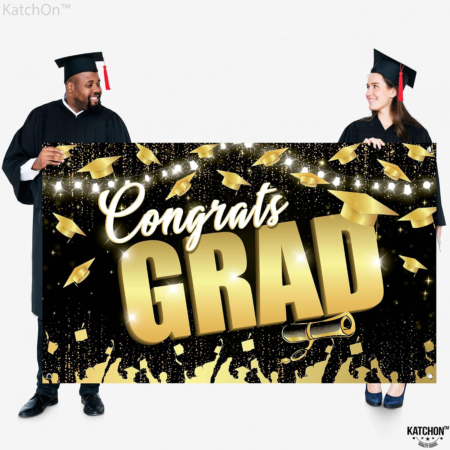 KatchOn, Congrats Grad Backdrop - XtraLarge, 72x44 Inch | Black and Gold Graduation Backdrop 2026 for 2026 Graduation Decorations | Congrats Grad Banner, 2026 Graduation Party Decorations