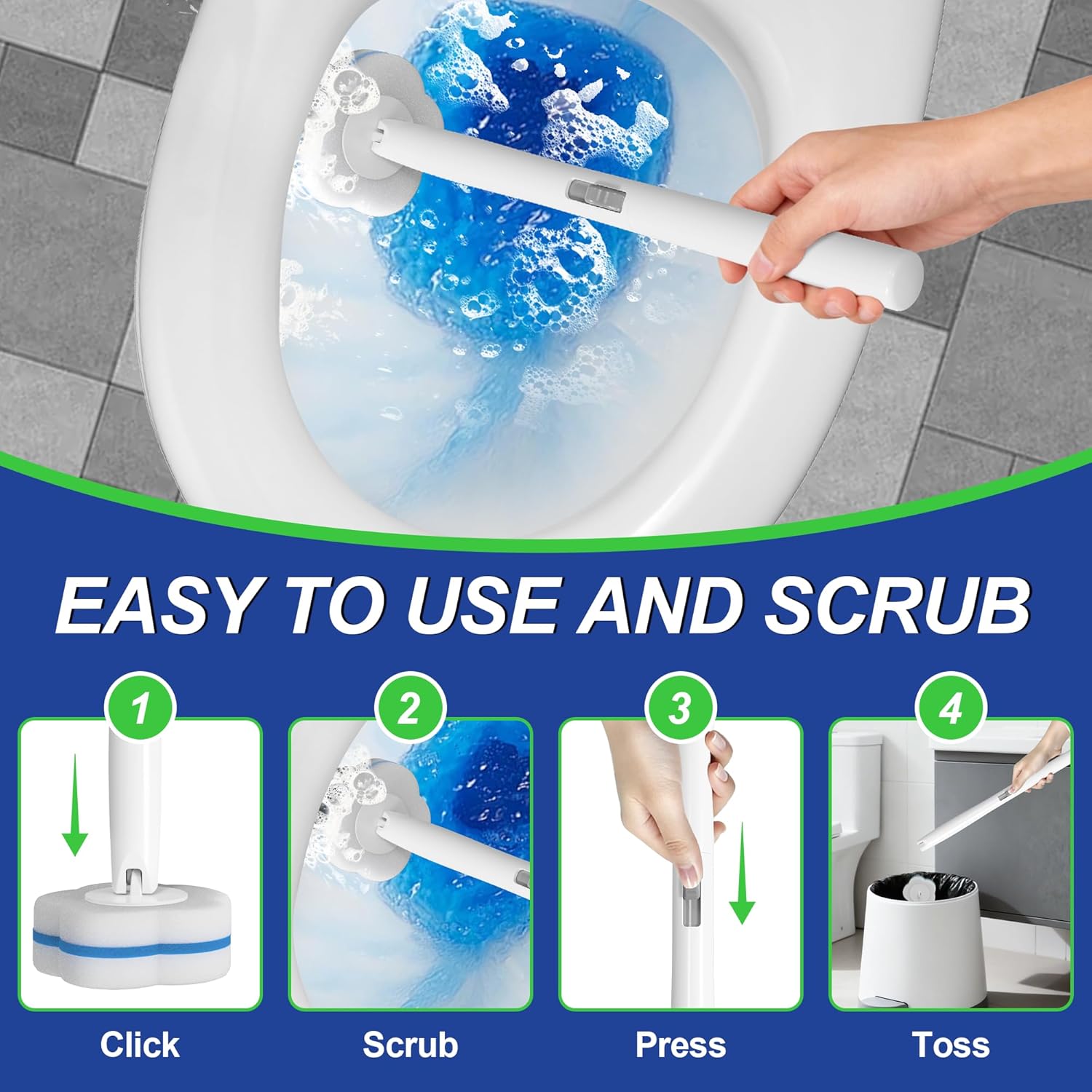 Disposable Toilet Brush and Plunger Set, Dual Handdle Toilet Plunger, All-in-1 Bathroom Cleaning Kit with 18PCS Refills, Toilet Cleaning Stick and Ventilated Holder (White)