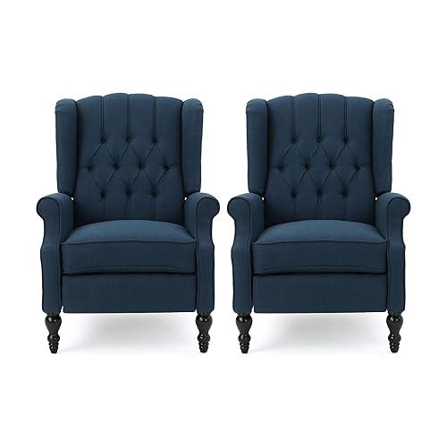 Earlean Fabric Recliner (Set of 2), Navy Blue, Dark Brown