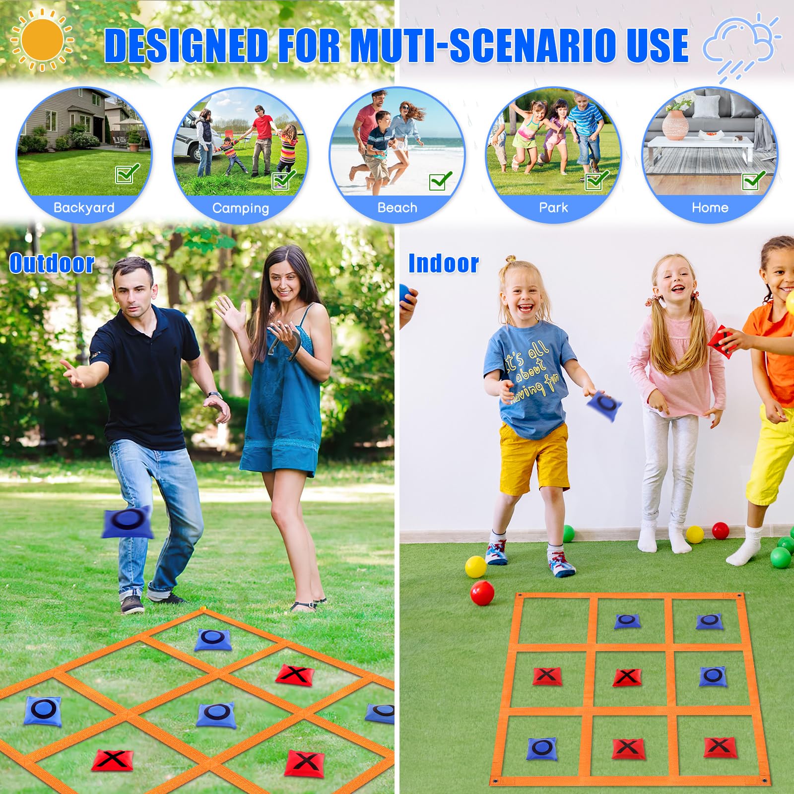 Jeu De Pâques Géant 2 En 1 - Tic Tac Toe Et Lancé De Poufs 1,4m - Pour Enfants Et Adultes, Extérieur, Camping