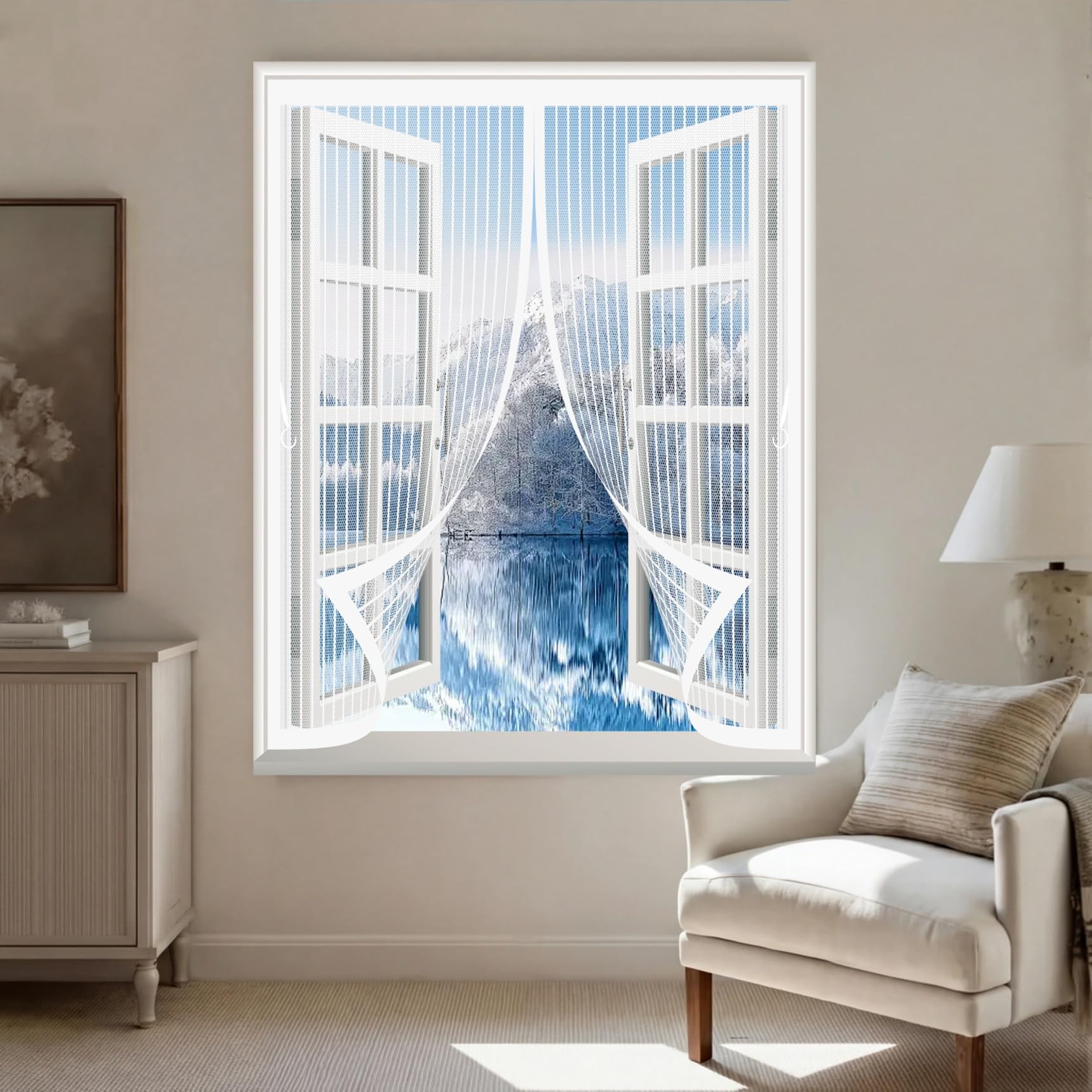Rideau anti mouche 136x168cm moustiquaire magnétique blanche pour fenêtres