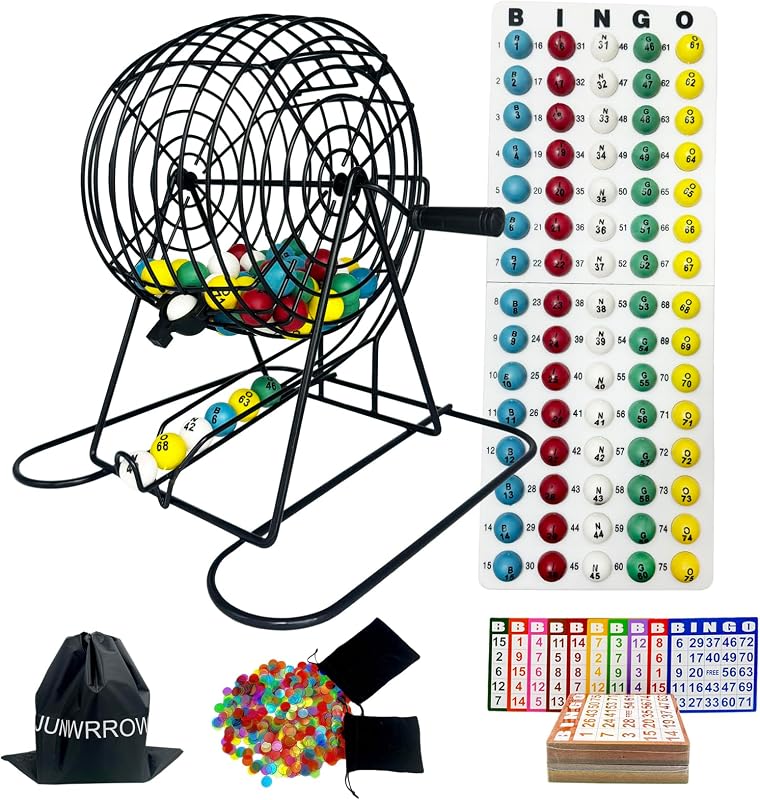 Jumbo Deluxe Bingo Game Set with 11" Wheel Cage,1000 Bingo Chips | 100 Bingo Cards,75 Calling Balls,Plactic Master Board,2 Velvet Bag,Bingo Storage Bag-Ideal for Large Group, Classroom