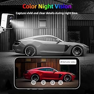 Septekon 2K Security Cameras Wireless Outdoor, Solar Camera for Home Security, Battery Powered Camera with Two Spotlights, PIR Motion Detection Siren, Color Night Vision, 2-Way Audio, IP66, White