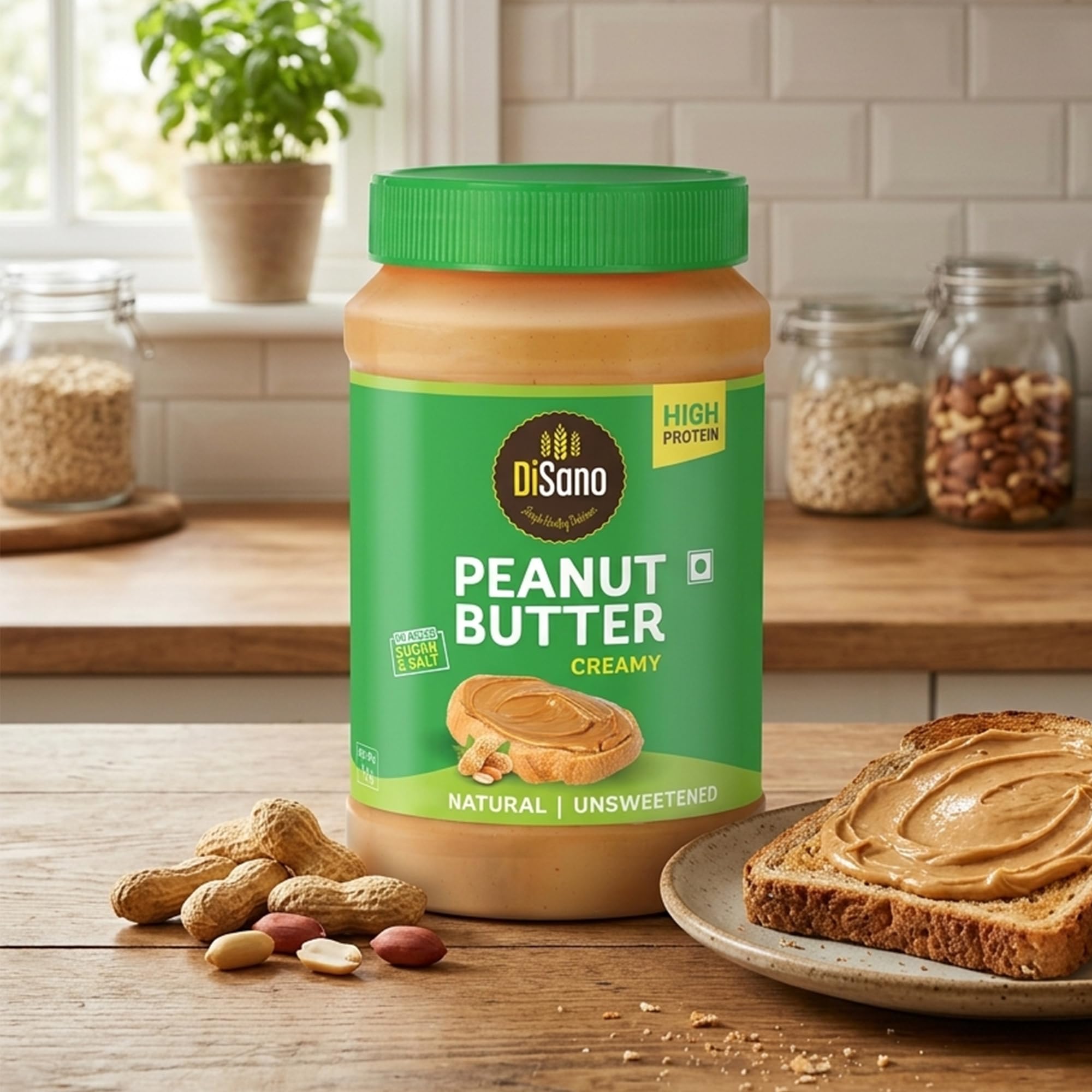 DiSano Natural Peanut Butter Creamy 1kg, Unsweetened, High Protein Peanut Butter, No Added Sugar or Salt, Vegan, Gluten-Free Nut Butter Spread, 100% Roasted Peanut Butter-picture-23