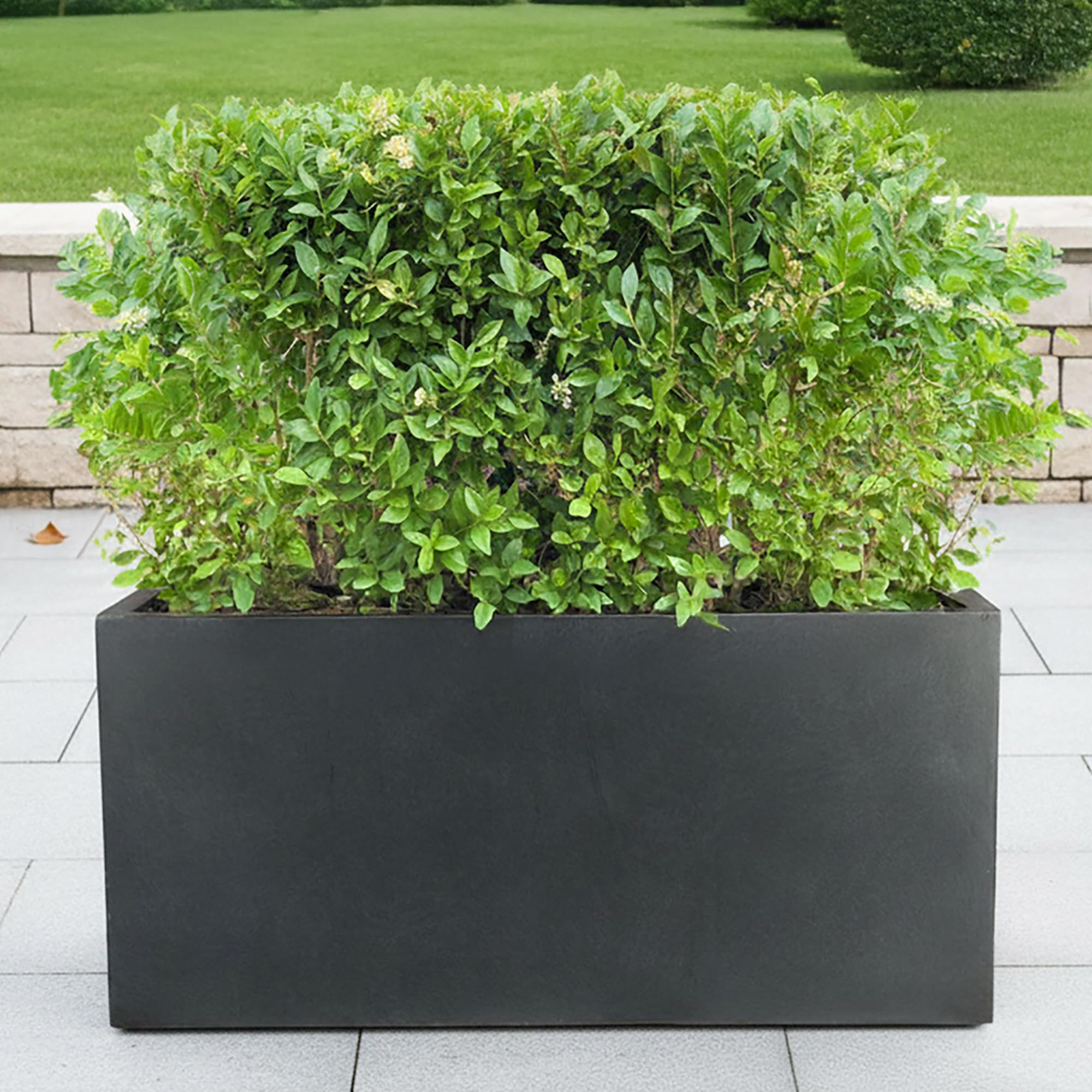 IDEALIST 85cm Large Trough | Dark Grey Reinforced Stone Rectangle Plant Pot | Garden Planters with Drainage Holes L85 W26 H41 cm, 60 litres