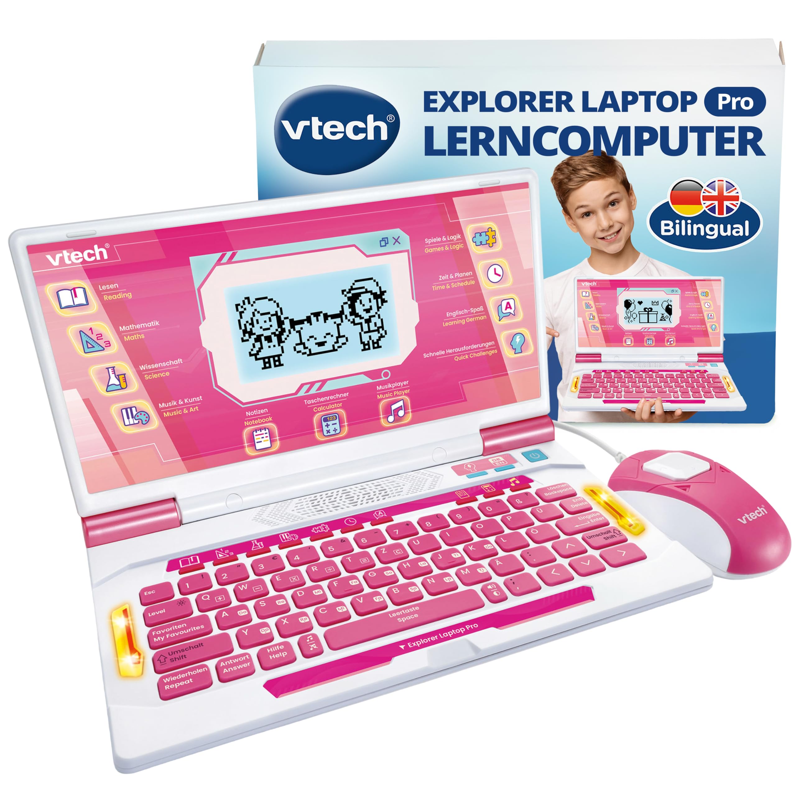 VTech Explorer Laptop Pro Pink - 164 Lernspiele Deutsch Englisch