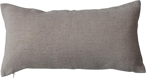 Miniatura 4 de Creative Co-Op Almohada lumbar de mezcla de lino con Bonjour bordado, natural y negro