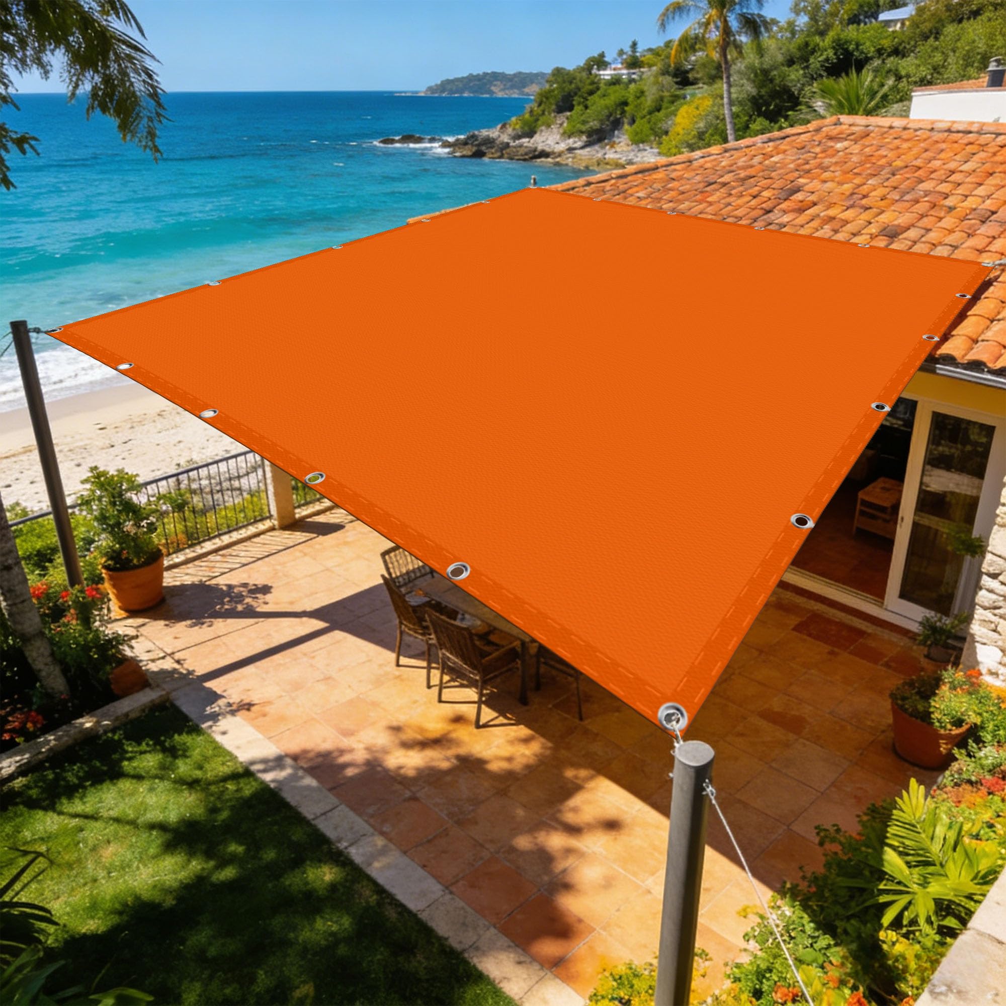 Voile d'ombrage rectangulaire imperméable et respirant grand format 4.5x7m avec toile orange
