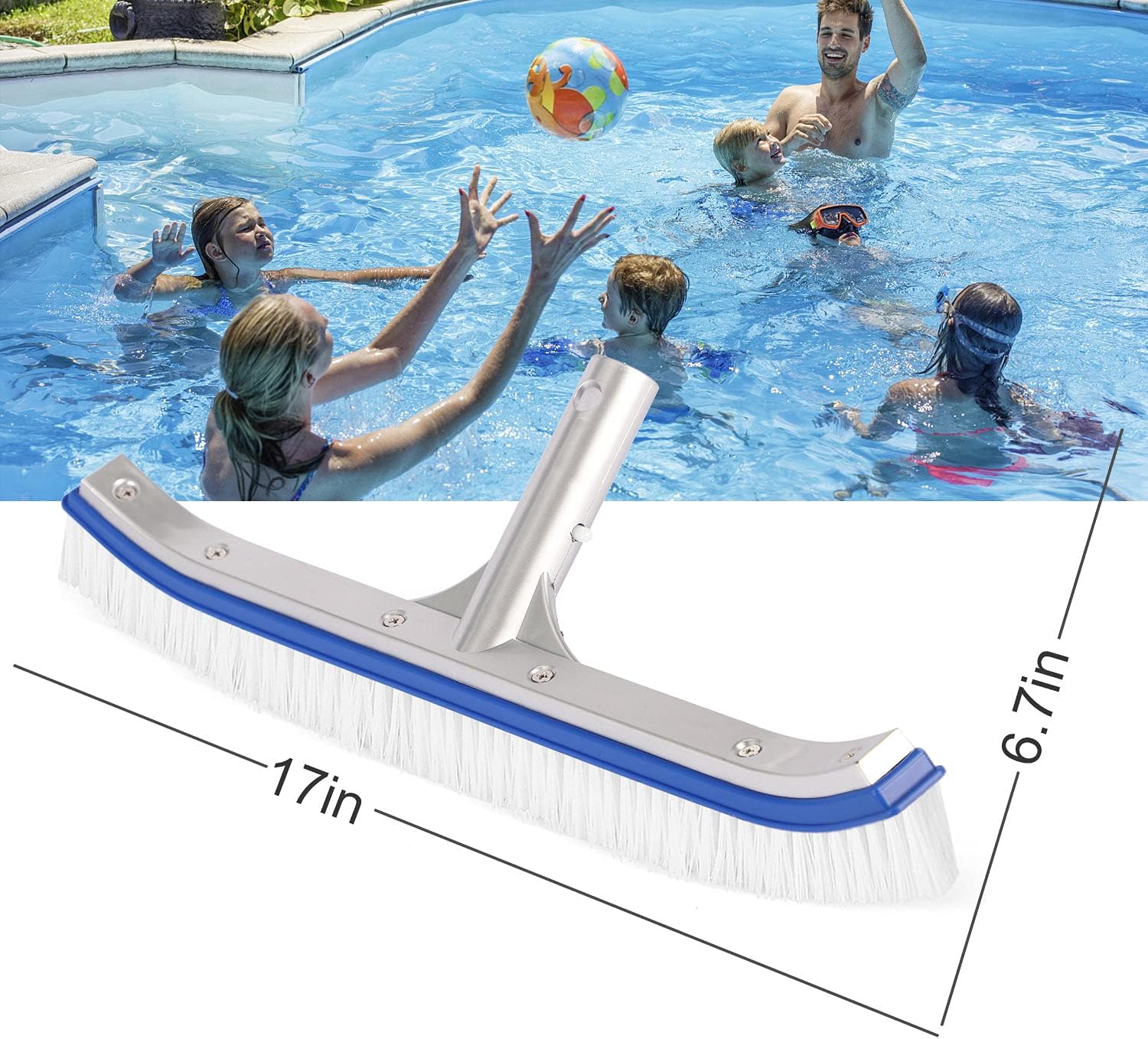 Pool Brush, 17" Pool Algae Brush Head with Durable Back and PVC Bristles, Pool Broom Brushes for Cleaning Swimming Pool Tile Wall and Above Ground Pool (No Pole Included) : Patio, Lawn & Garden