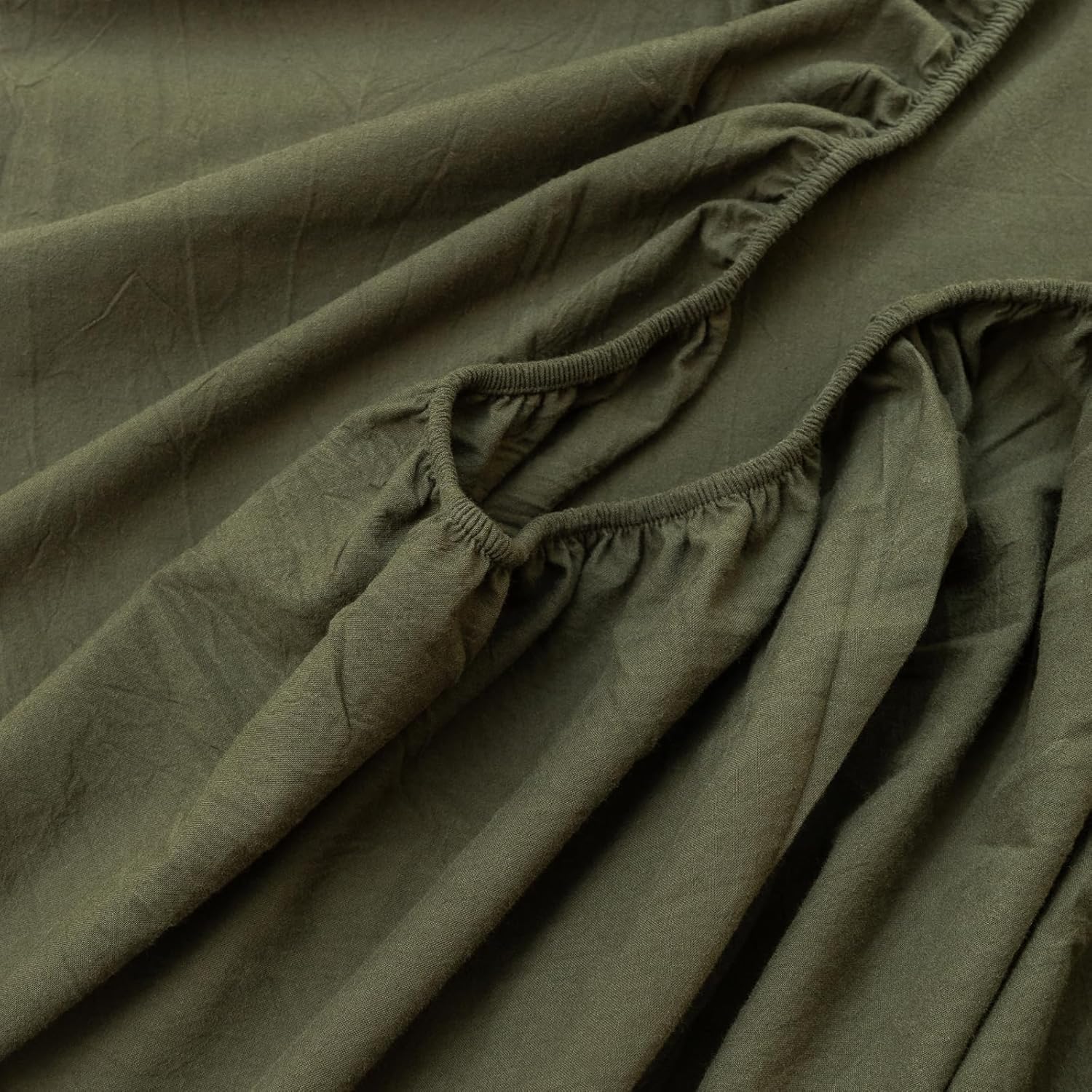 BESTOUCH Twin Fitted Sheet Bedding - Bottom Sheet - Breathable - 100% Washed Cotton Linen-Like - 17 Inch Deep Pocket Fits Mattress - Fade Resistant Soft Comfy Durable Easy Care Olive Green