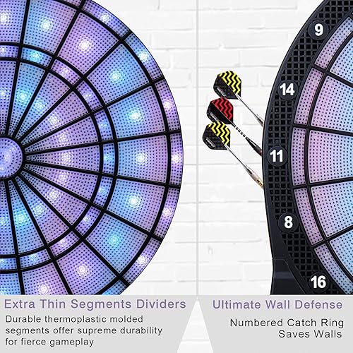 Miniatura 4 de Turnart Tablero electrónico de dardos, segmentos iluminados de 13 pulgadas, juegos basados en luz, tablero eléctrico para adultos, segmento