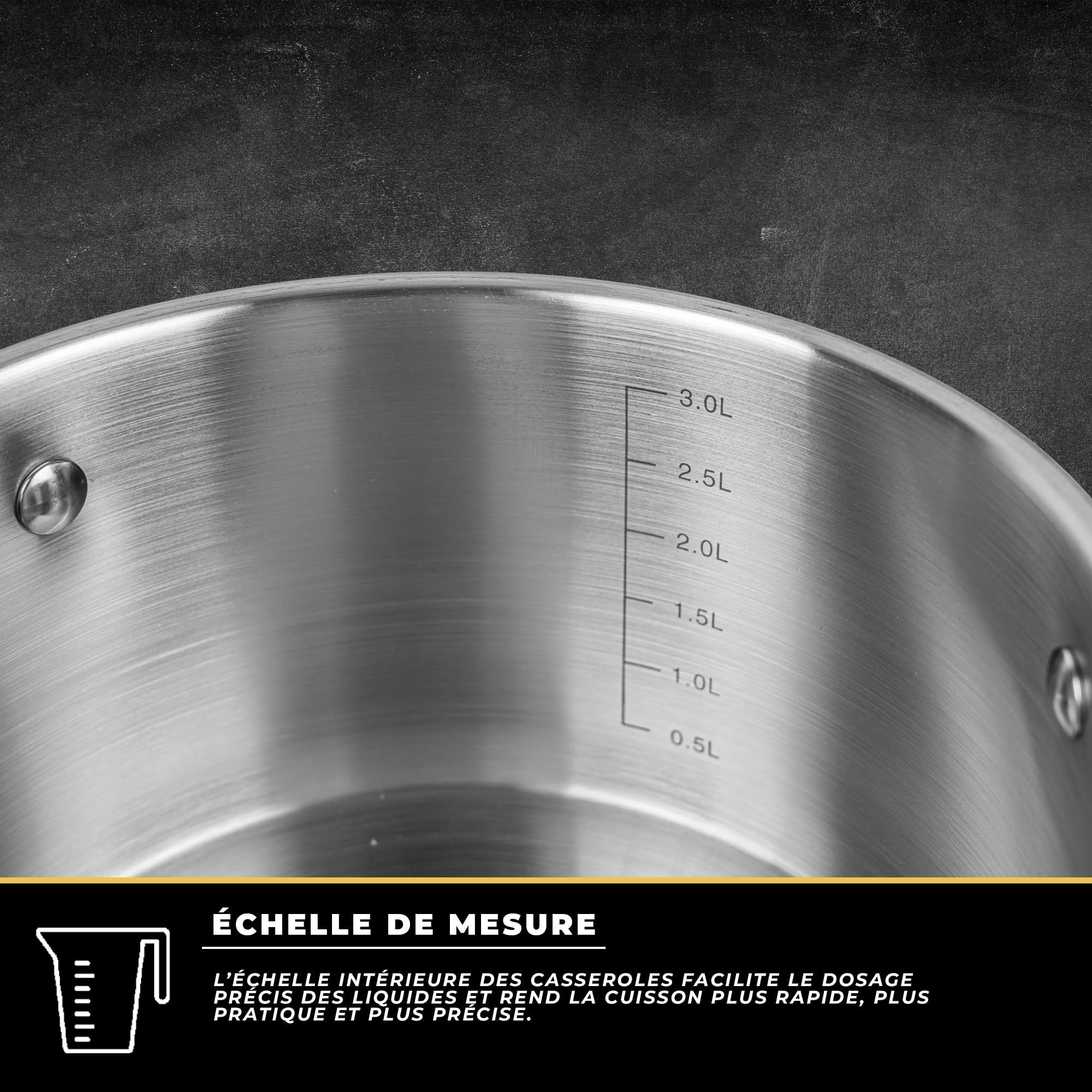KARL HAUSMANN Lot de 3 Casseroles Induction Inox - Avec Couvercle Verre - Sans Revêtement - Compatibles Cuisinière, Gaz, Électrique - Graduation Intégrée - Set Casserole Tout Feux Cuisine