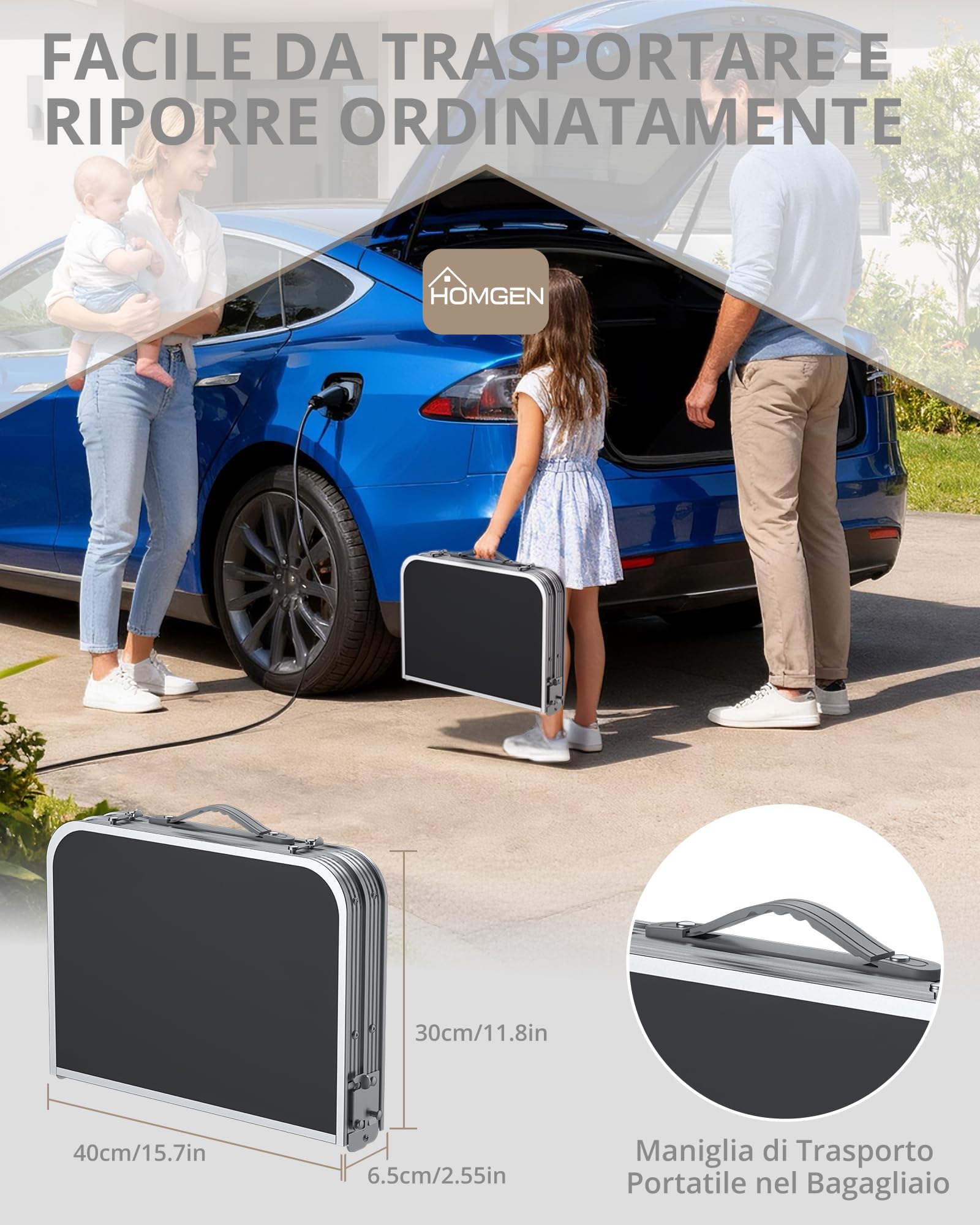 HOMGEN Tavolo da Campeggio Pieghevole 58x40cm Tavolino da Giardino in Alluminio con 3 Altezze Regolabili (25/47/70 cm) Tavolo da Picnic Regolabile Piano in MDF per Giardino/Picnic/Spiaggi/BBQ -Argento