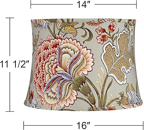 Miniatura 6 de Juego de 2 pantallas de lámpara con estampado de tambor pellizcado, flor verde salvia, tamaño mediano, 14 pulgadas, parte superior x 16 pulgadas