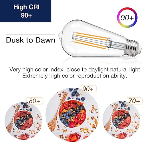 Miniatura 4 de FLSNT Bombilla LED ST19 con sensor de atardecer a amanecer, 7 W (60 W equivalente), 800 lúmenes, base de filamento vintage E26, fotocélula