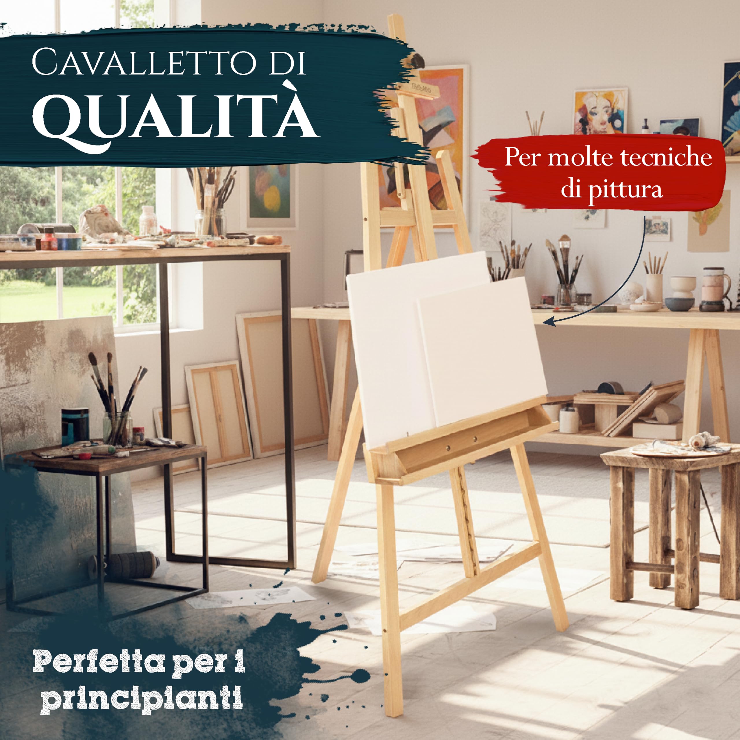 Artina Cavalletto pittura Barcelona per dipingere in accademia e studio, legno di faggio per artisti pittori belle arti - cavalletto in legno stabile e robusto - FSC® pittura e disegno professionale
