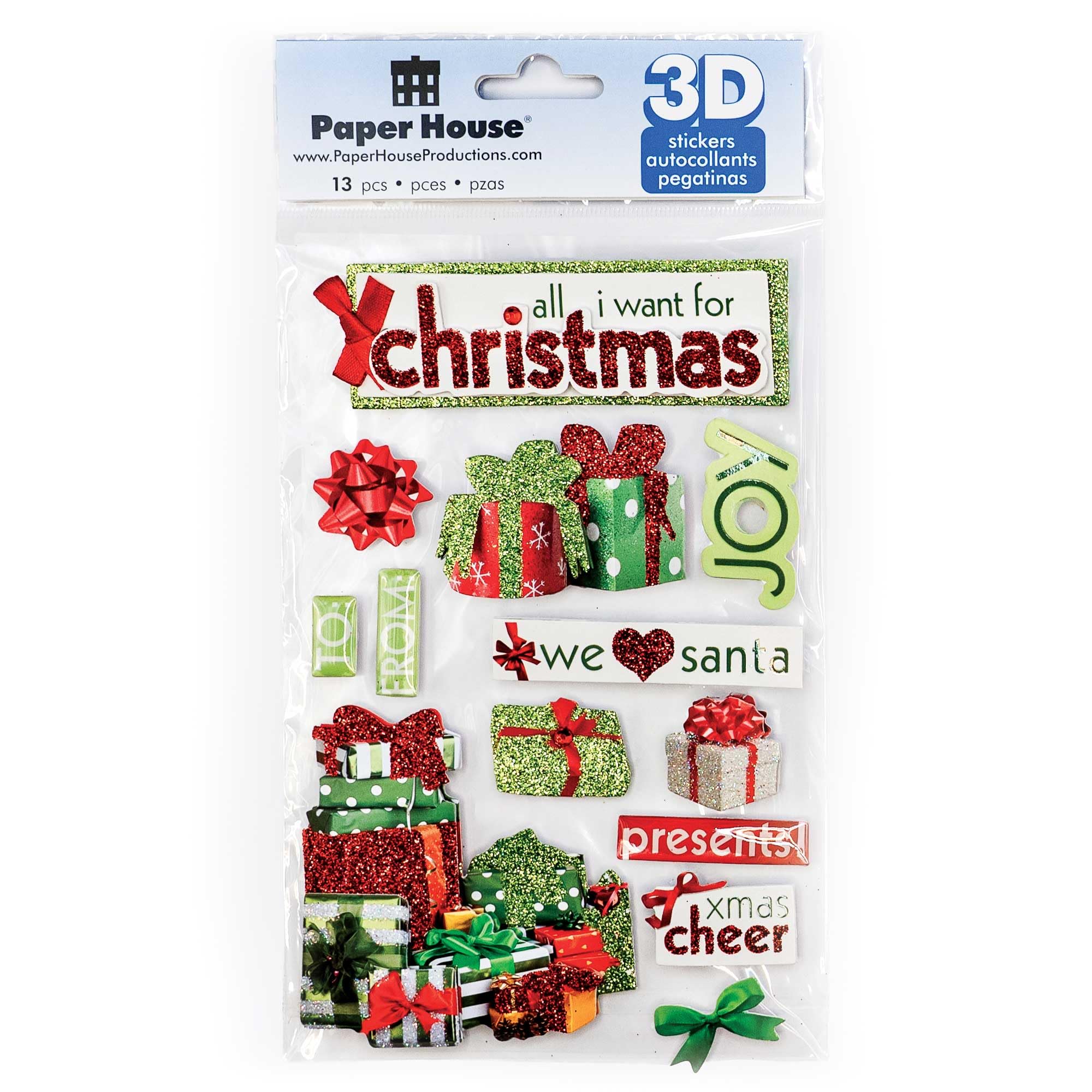 Paper House Productions 3D Çıkartmalar 4,5"x8,5"-All I Want For Christmas