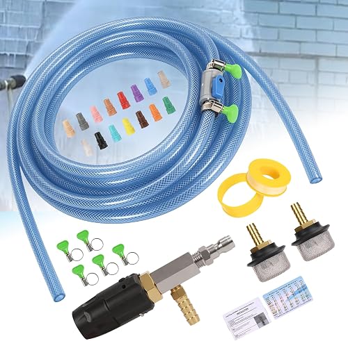 Adjustable Long Range Soft Wash Injection Nozzle Kit for Pressure Washer, Downstream Chemical Sprayer System, 4-4.5 GPM 2500-4000 PSI, 18FT Hose with 1/4" QC, For House Washing & High Reach Cleaning