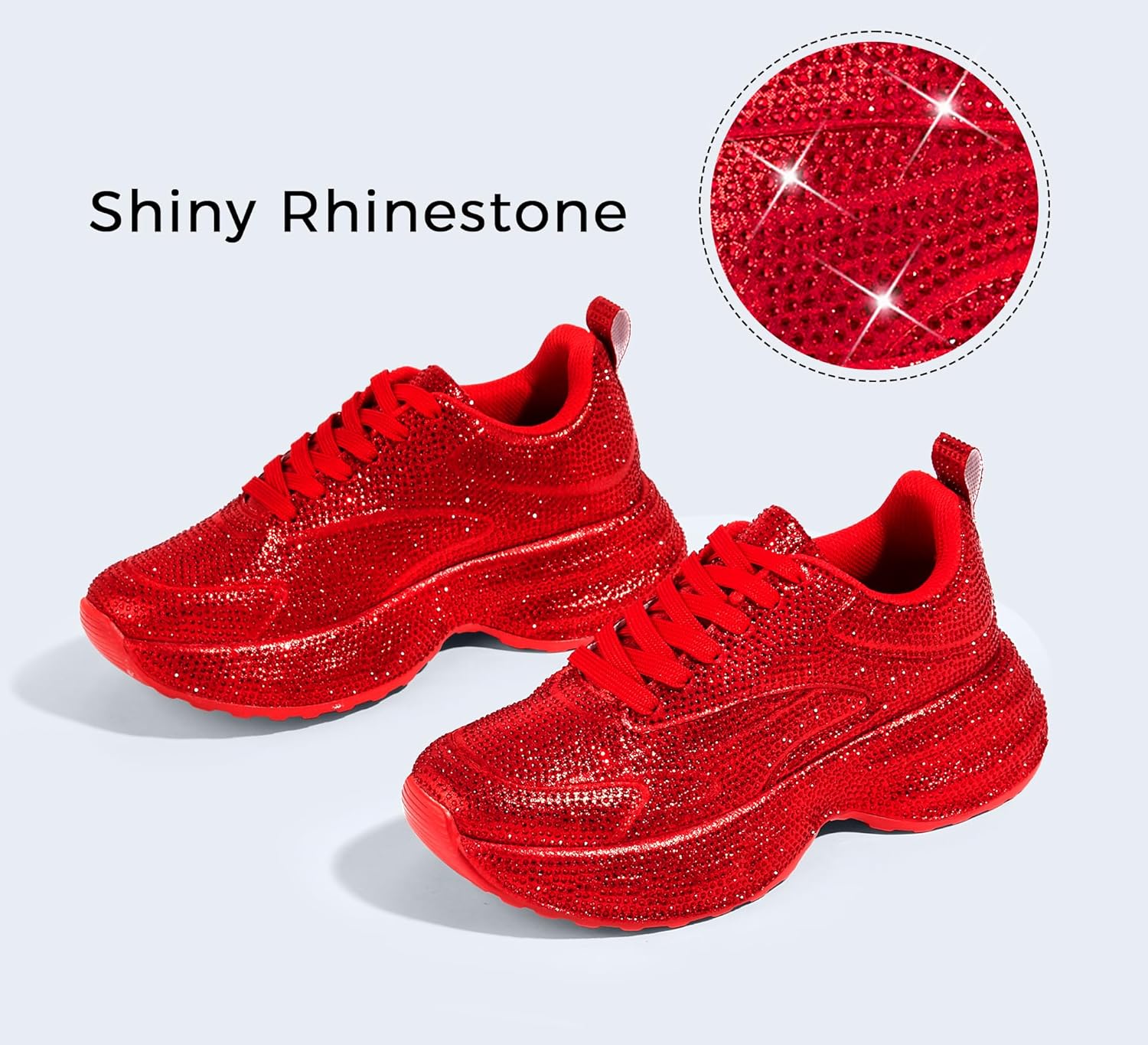 LUCKY STEP Rhinestone Chunky Sneakers for Women Fashion Platform Sparkly Dad Casual Shoes Lightweight Tennis Walking Sport Footwear - Image 2
