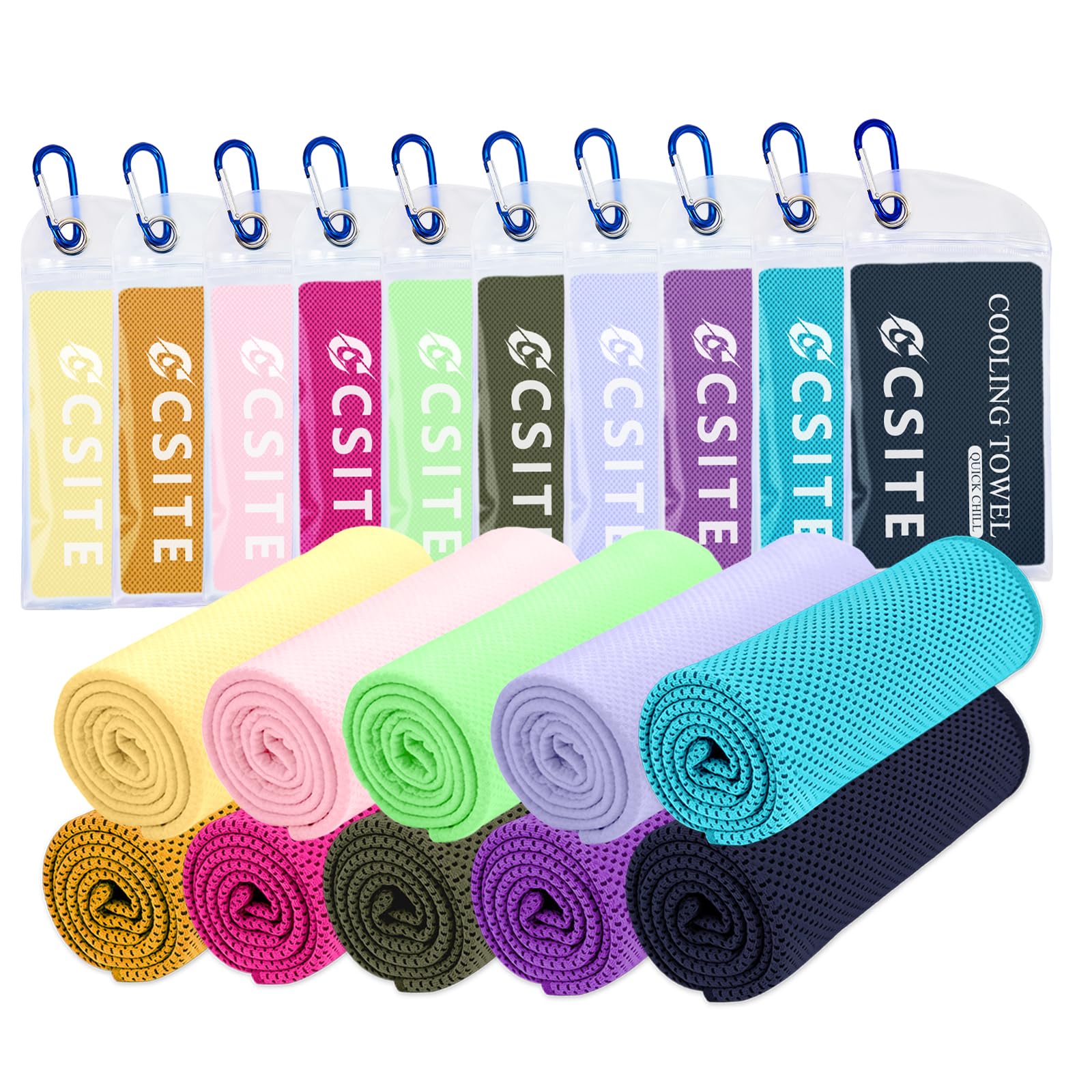 CSITE 10 Pack Cooling Towels (47"x12"cm) for Neck and Face, Ice Towel for Hot Weather, Soft Breathable Chilly Gym Towels, Microfiber Towel for Work Out, Yoga, Running, Camping & More Activities — image 1