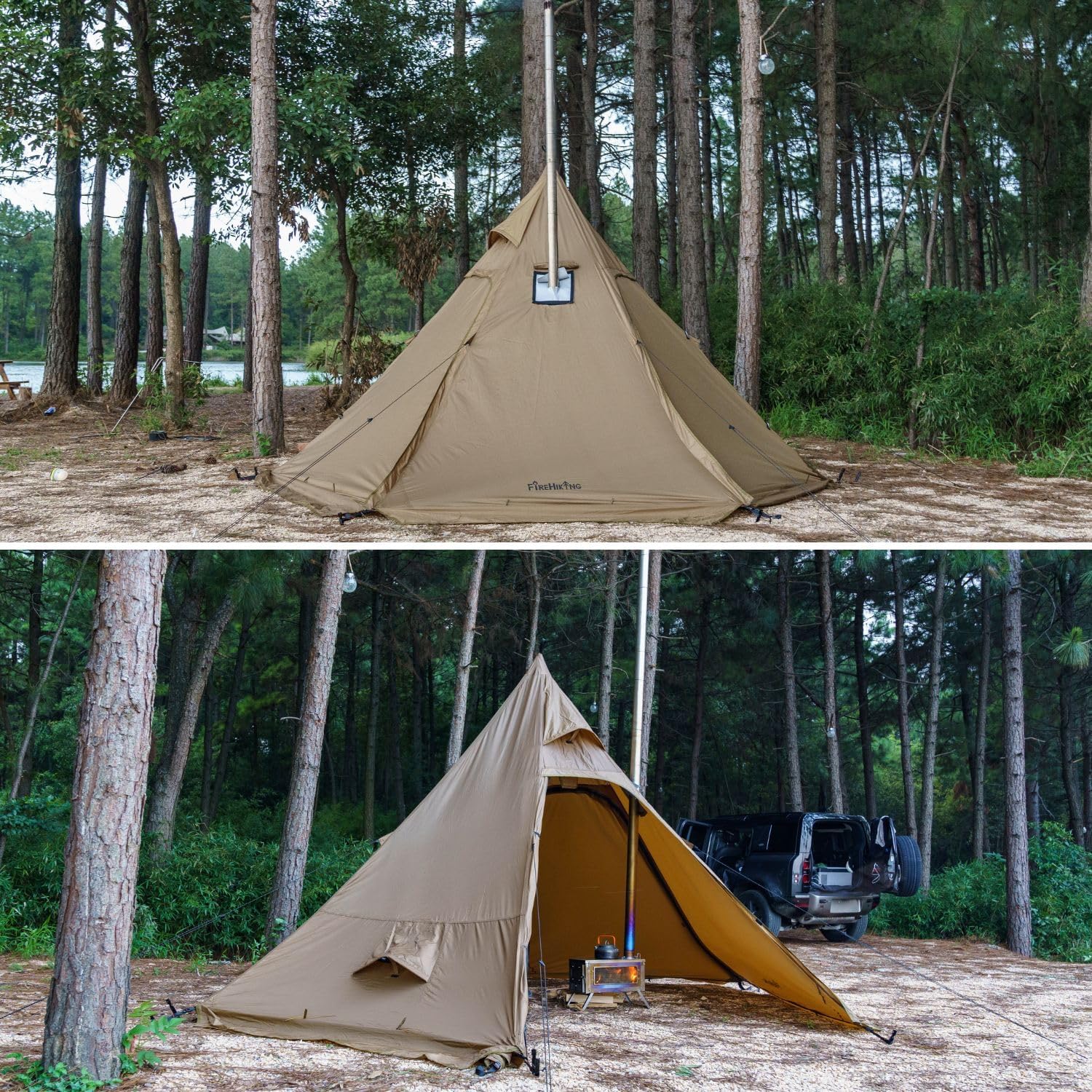 FIREHIKING Camping Hot Tent 2-4 Person Teepee Tent with Stove Jack for Backpacking Hunting FIREHIKING Camping Hot Tent 2-4 Person Teepee Tent with Stove Jack for Backpacking Hunting