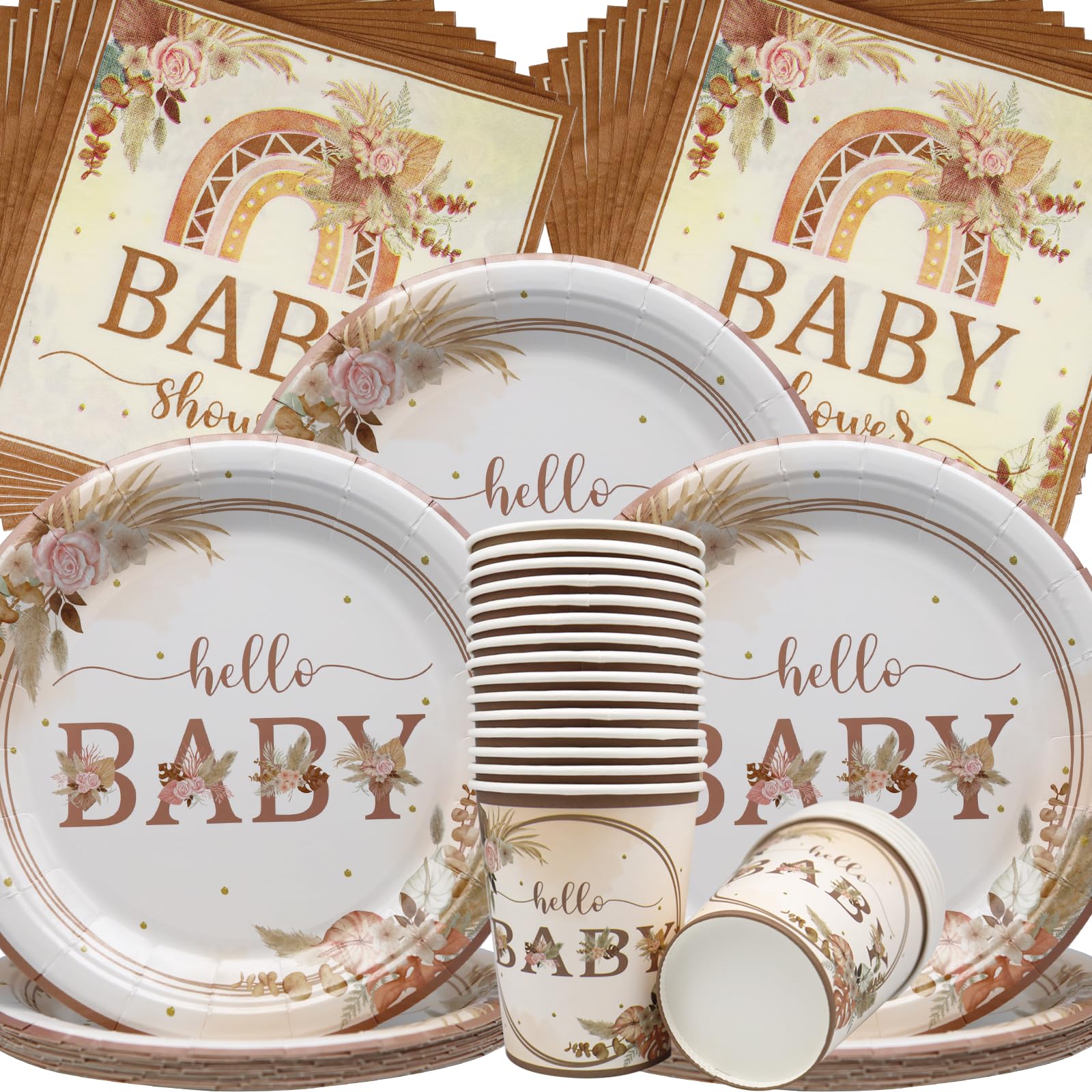 ZORVUJI 60 Pezzi Allestimento Battesimo Arcobaleno Legno Addobbi per Tavolo Festa Baby Shower Boho per Bambino e Bambina Compleanno Cresima