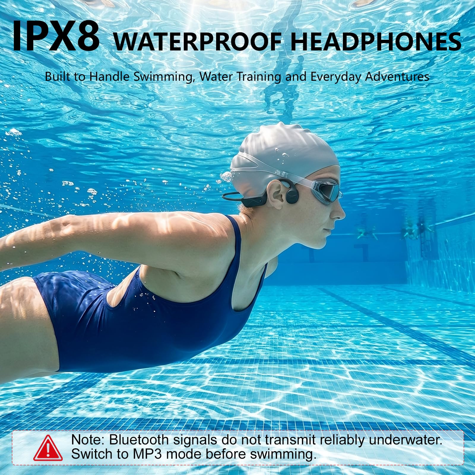 Cuffie a conduzione ossea, IPX8, impermeabili, per nuoto, con lettore MP3 da 32 GB, auricolari Bluetooth 6.0 con microfono, 8 ore di riproduzione, auricolari sportivi wireless per corsa, ciclismo