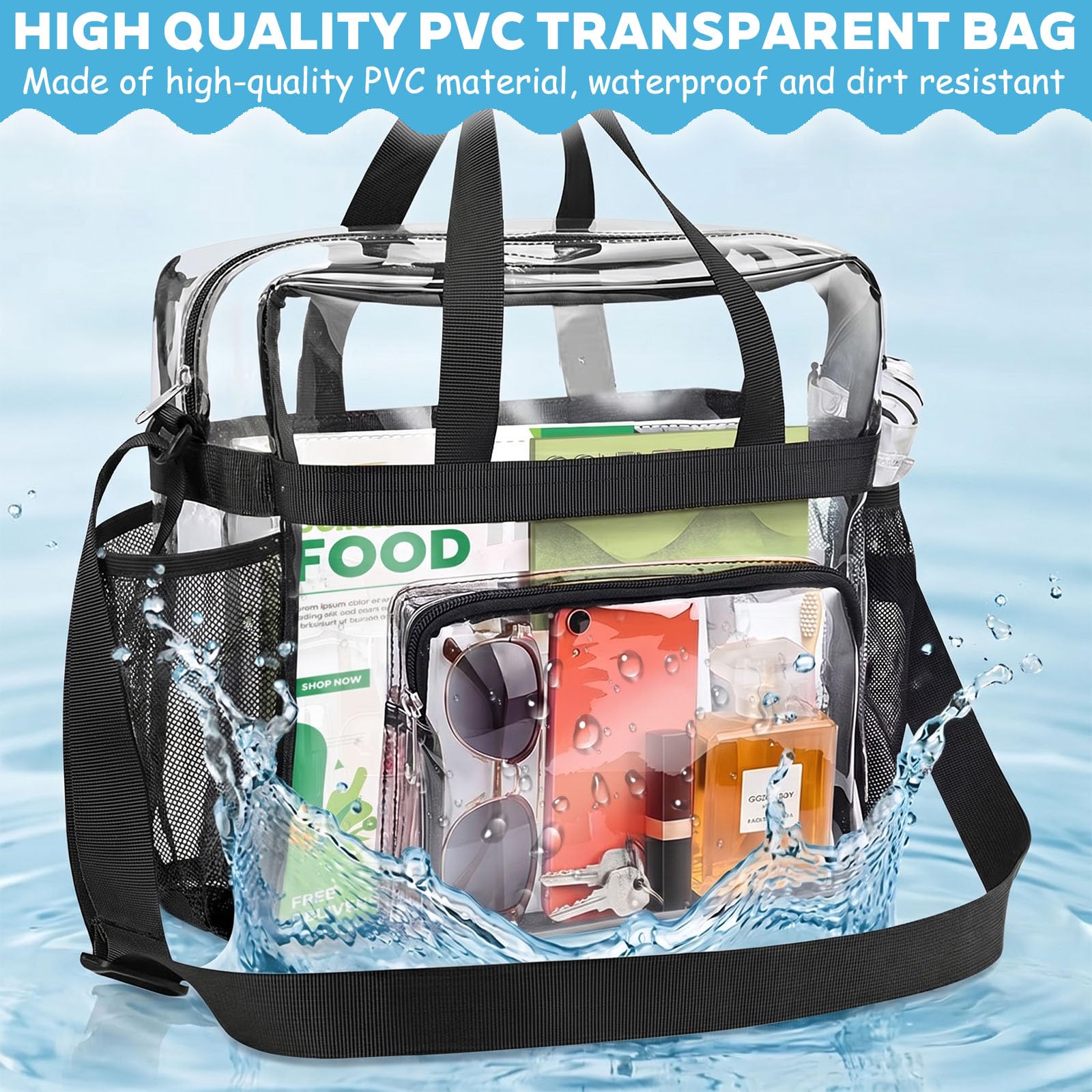 Borsa Trasparente per Lavoro Borsa a Tracolla Trasparente Approvata Borso PVC Trasparent Clear Bag Approvato Dallo Stadio per Giochi Sportivi e Concerti (31 x 30 x 15 cm)